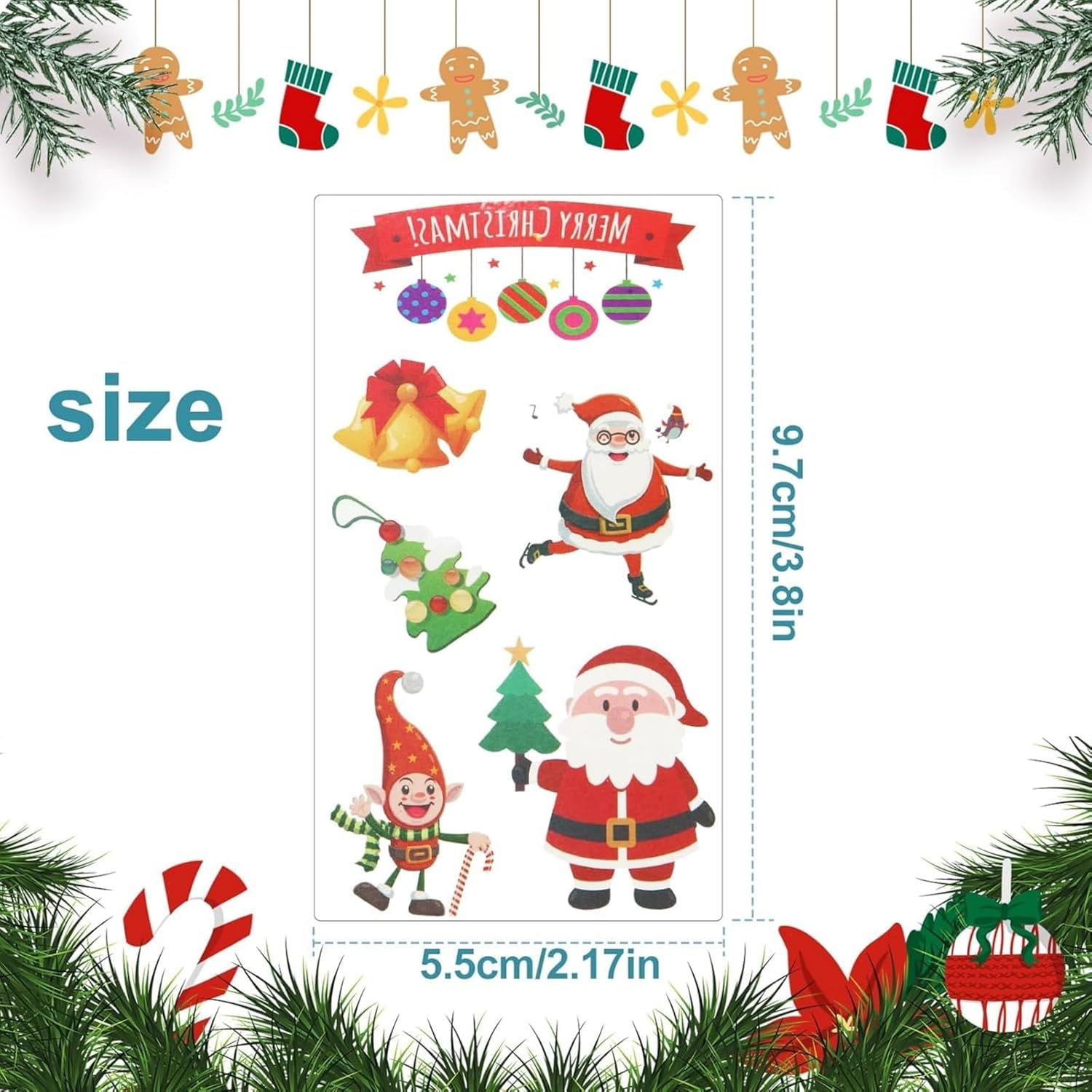 Itadaku 10 Sheets Christmas Temporary Tattoos, Waterproof Cute Tattoo Stickers for Body & Face, Holiday Party Favors, Goodie Bag Fillers for Boys & Girls image number 6