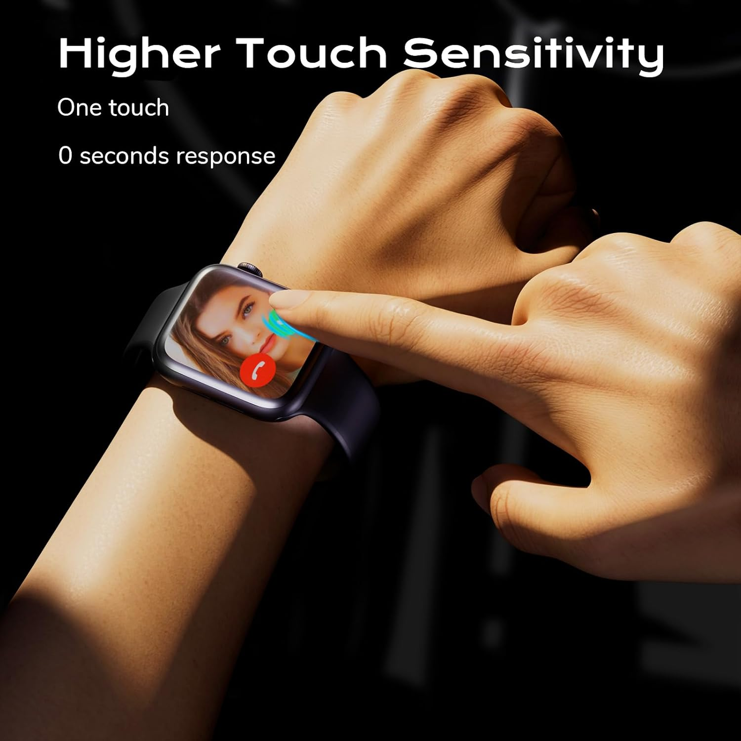 Case with Screen Protector for Apple Watch 9/8/7 45Mm, Full Protective Cover, Built-In Tempered Glass Film High Sensitivity, 2 Pack (Black) 45Mm image number 2