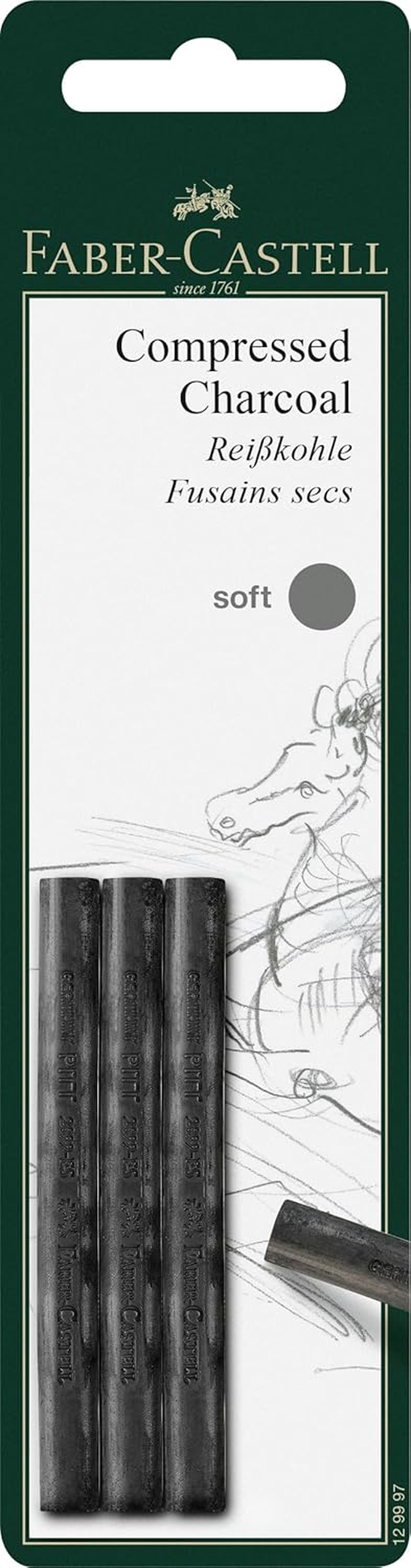 Faber-Castell Smooth Pitt Compressed Charcoal Stick, Extra Soft &ndash; Blister Pack of 3, (18-129996) - 3 Count (Pack Of 1), Extra Soft image number 1