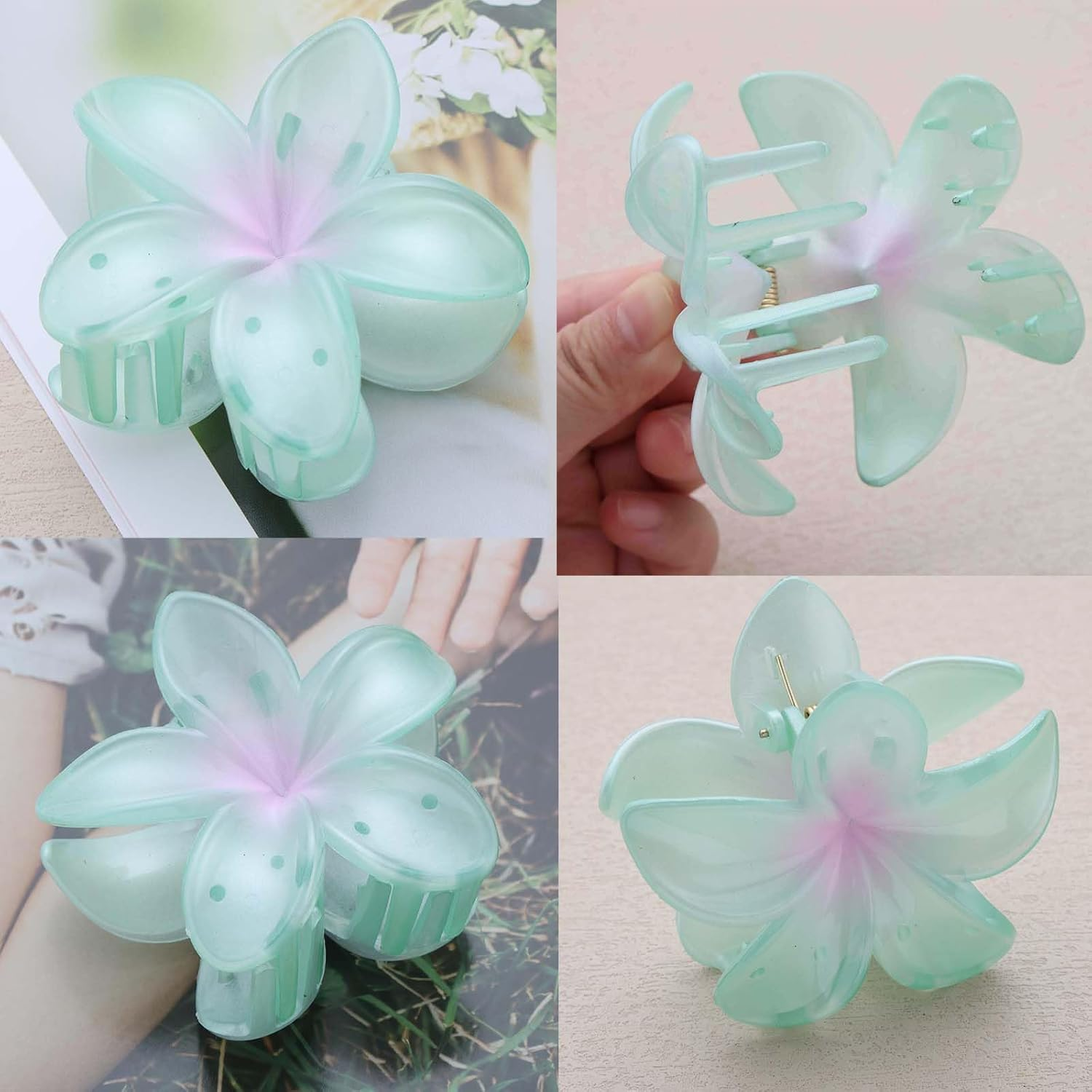 Inateannal Flower Hair Clips for Women Thick Hair Large Blue Flower Claw Clips Hawaiian Floral Hair Accessories Strong Hold Non-Slip Hair Clips Summer Beach Floral Claw Barrette image number 1