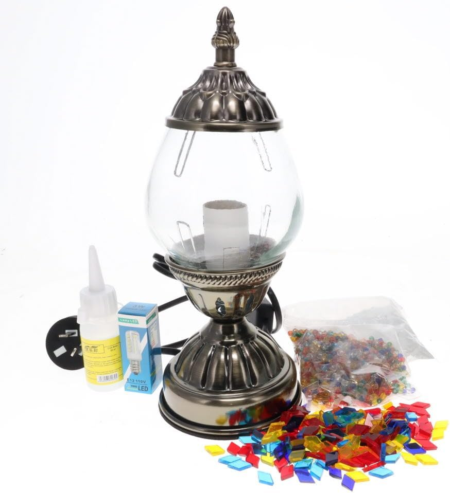 DIY Mosaic Lamp Kit, Coloured Glass Pieces, Decorative Table Lamp with LED Bulb