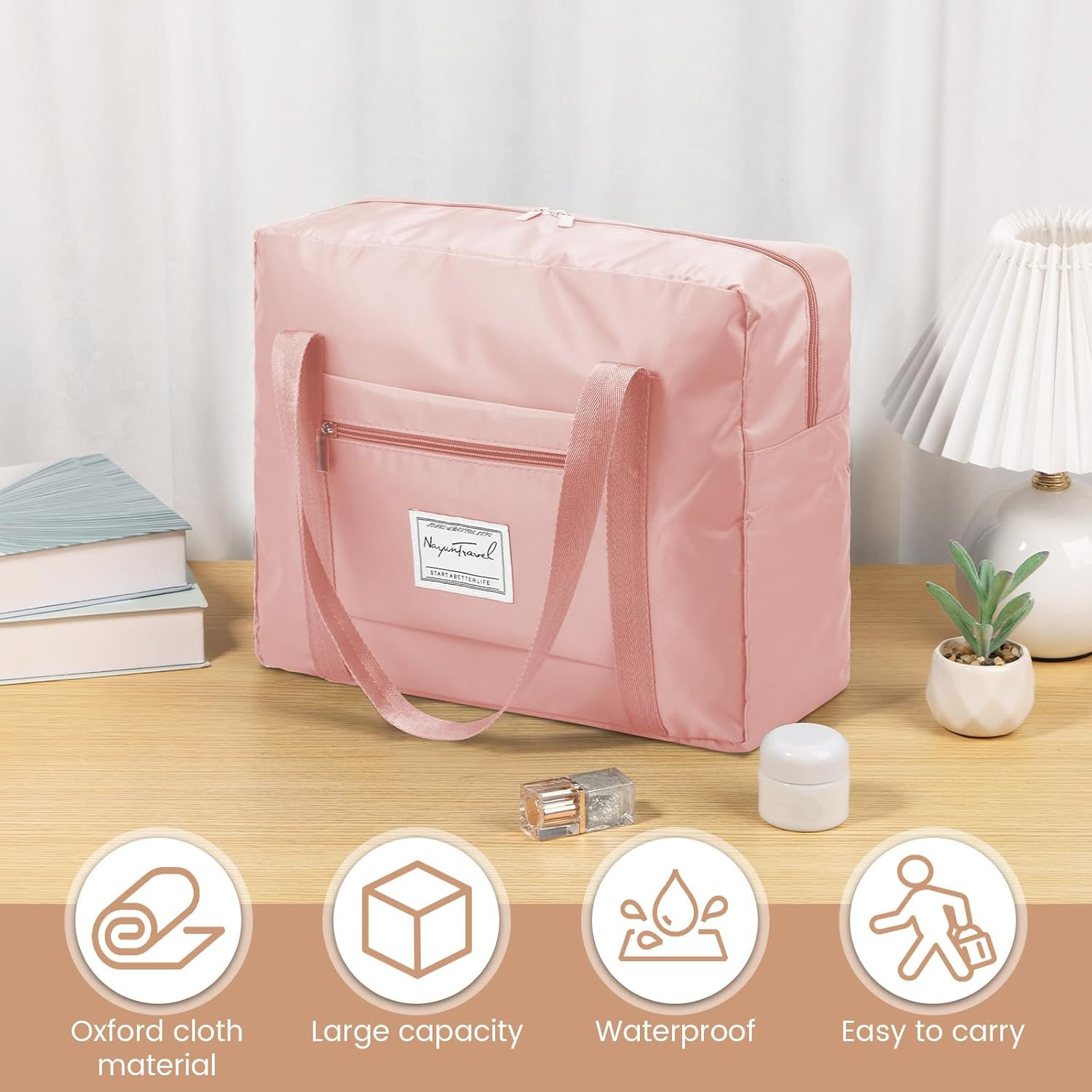 ZFLYCANP Travel Duffle Bag, Waterproof Lightweight Oxford Cloth Dry Wet Separation Design, Foldable Travel Duffel Bag for Indoor Outdoor Sport (Pink) image number 6