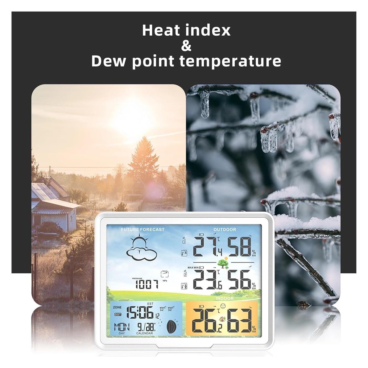 Wireless Weather Station 7" Colorful LCD Indoor Digital Thermometer Hygrometer Moon Phase Barometer Alarm Clock Forecast Sensor image number 2