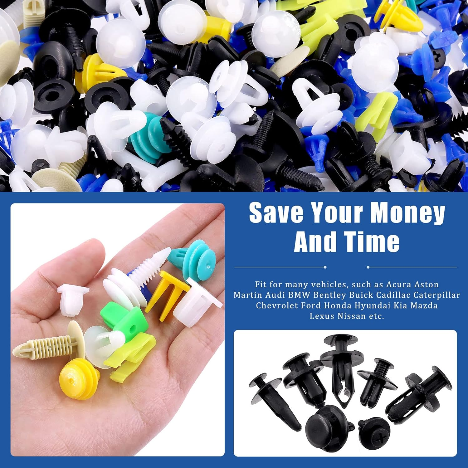 Glarks 500Pcs Mixed Auto Car Retainer Fastener Rivets Push Clips Set, Nylon Bumper Fender Trim Panel Shield Engine Rivets Compatible with GM Ford Chrysler Toyota Lexus Honda Acura Dodge Jeep image number 4