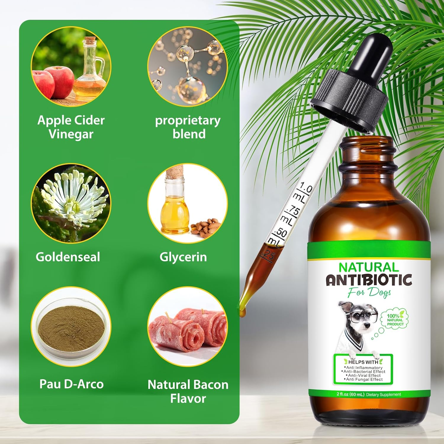 Natural Antibiotics for Dogs, Dog Antibiotics Drops, Herbal Ingredients, Promotes Gut Health, Strengthen Immune Function, Support Seasonal Allergy, Enhances Health & Vitality, 60Ml image number 6