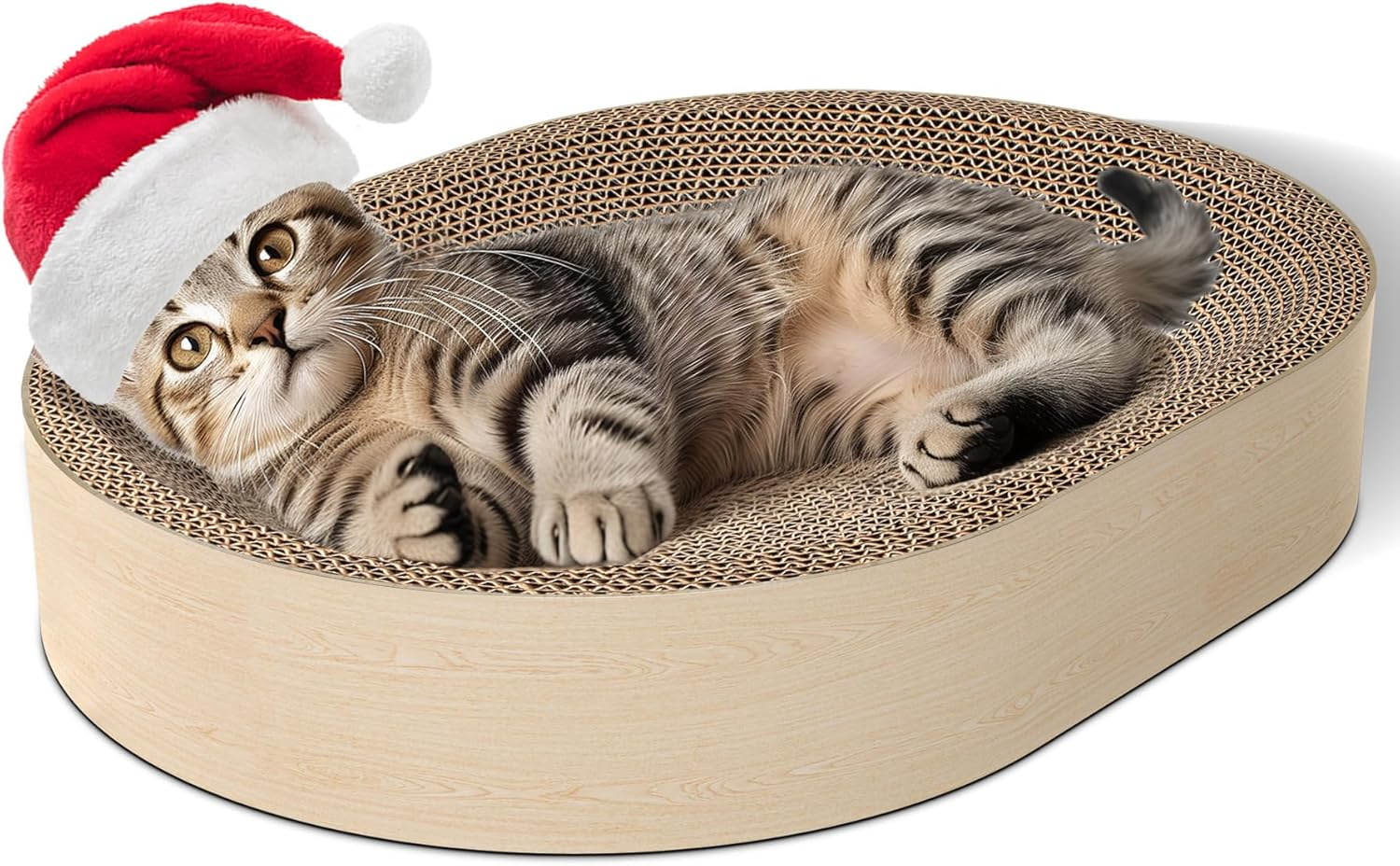 Comsaf Cat Scratching Board for Indoor Cats - Cardboard Scratch Pad, Oval Scratcher Bed for Kittens, Durable Bowl Circle, Furniture Protector from Claws