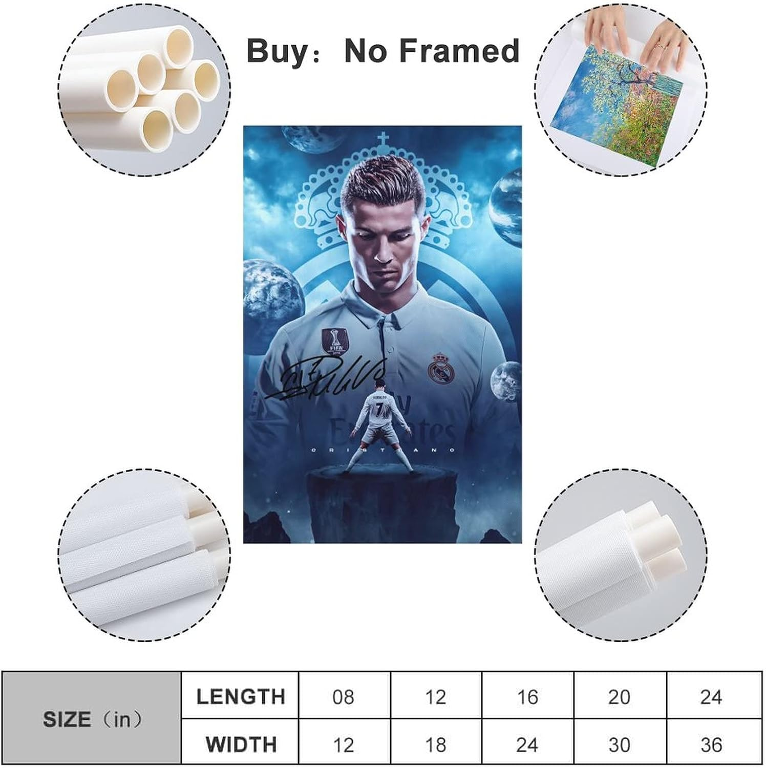 Cristiano Ronaldo Poster 3 Wall Art Canvas Print Poster Home Bathroom Bedroom Office Living Room Decor Canvas Poster Unframe: 16X24Inch(40X60Cm) image number 3