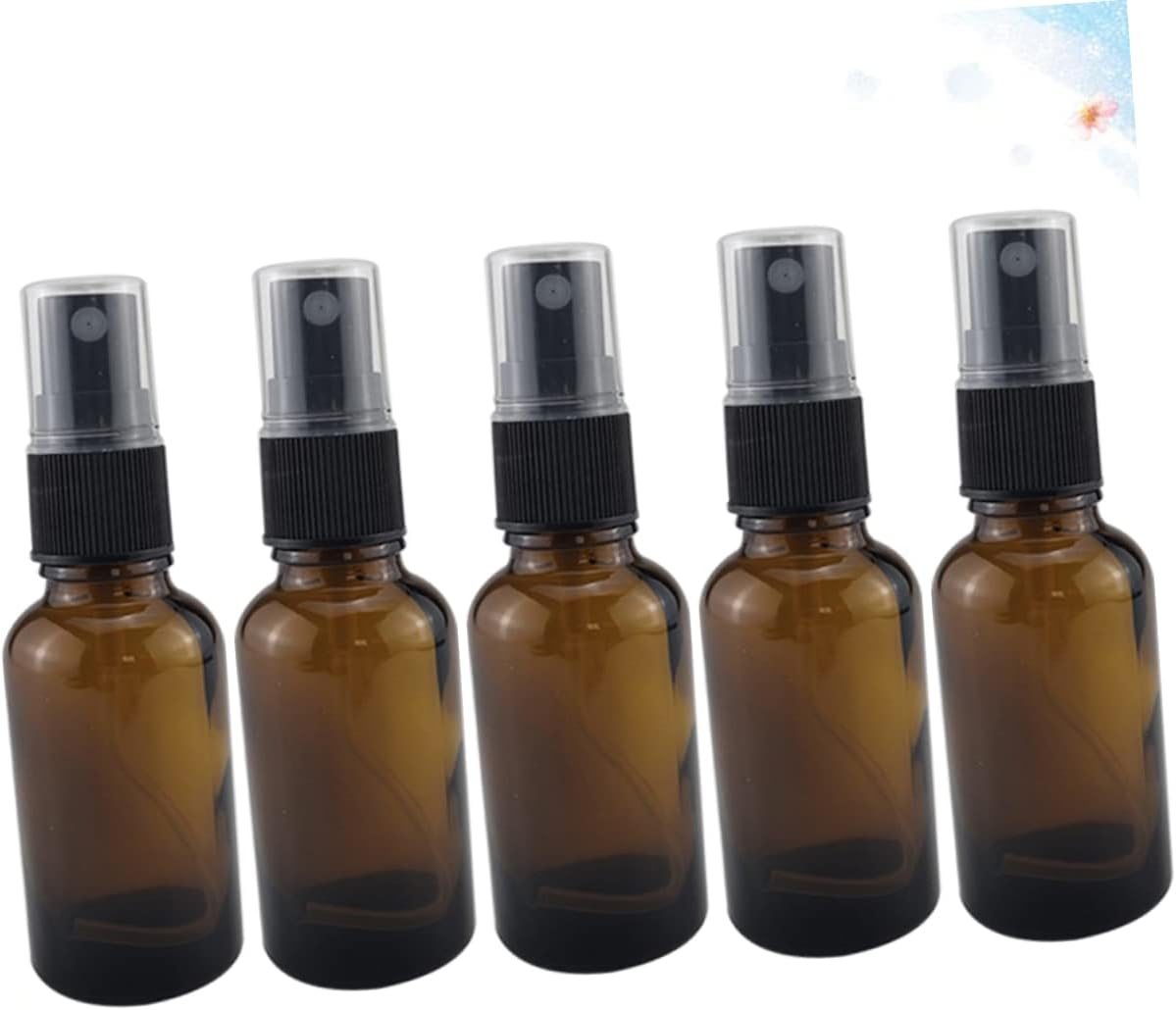 PHENOFICE 5Pcs 30Ml Brown Glass Lotion Emulsion Bottles with Black Press Pump Refillable Subpackaging Containers for Travel and Bathroom Use image number 4