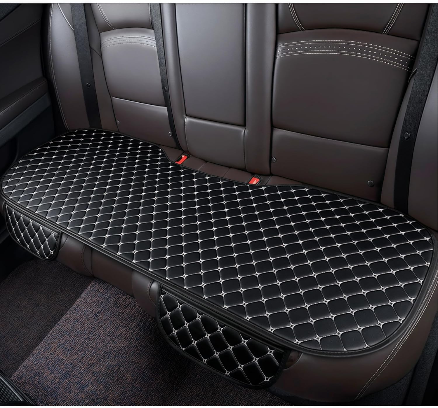 Car Long Rear Seat Cover,58 X 130 Cm Car Rear Seat Bottom Cushion,Long Rear Seat Chair Cover Protective Mat Pad,Pu Leather Bottom Covers Protectors,For Cars, Trucks and Suvs(Black+White) image number 2