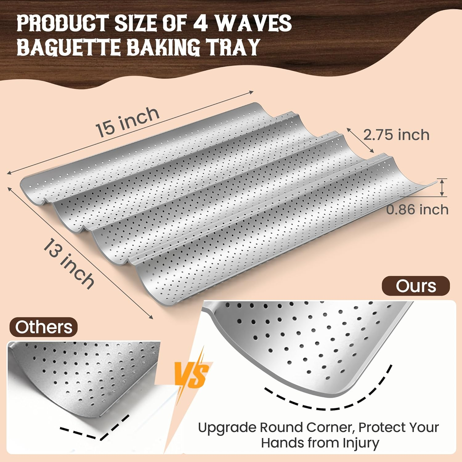 Pavsrmy Baguette Bread Pan, Premium Nonstick Perforated Baguette Pan for French Bread Baking, 4 Loaves Baguette Baking Tray for Sourdough, Italian Bread, Perfect for Creating Crisp Golden-Brown Crust image number 5