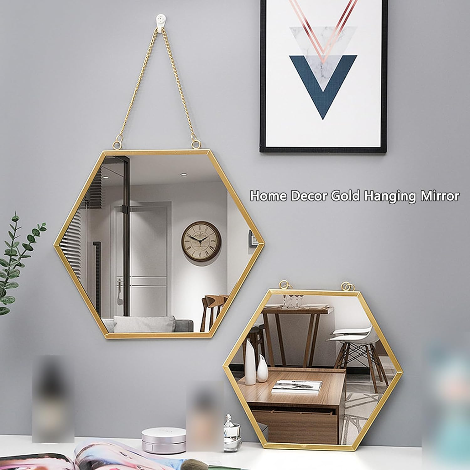 Lvpradior Gold Wall Mirror with Chain &ndash; Wall Mounted Vanity Mirror for Hallway, Bathroom, Vanity, Living Room Decorative (1 Large) image number 6