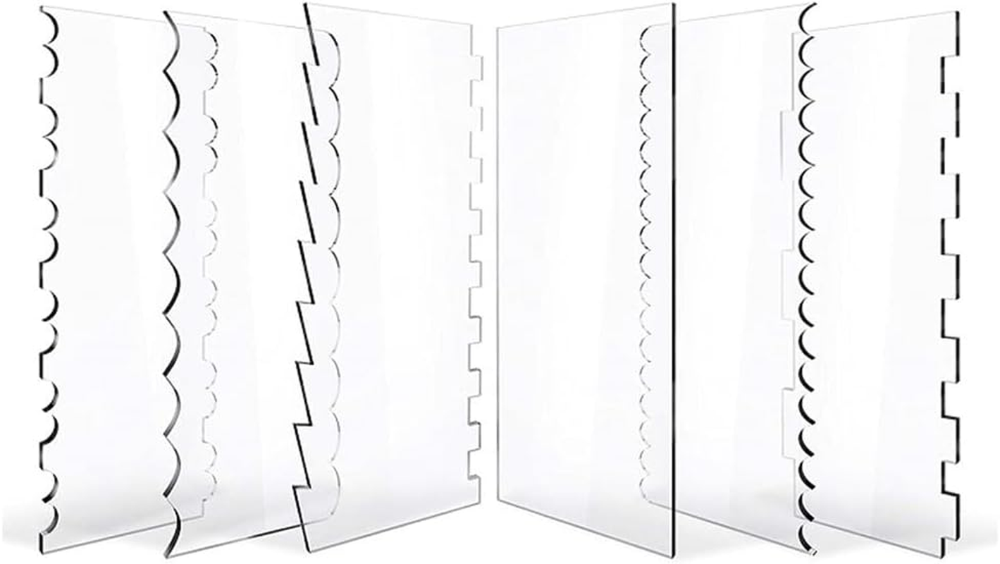 AIMALL 6-Piece Acrylic Cake Scraper Set 9.4X3.9In Decorating Contour Comb and Edge Smoother Tools for Baking image number 5