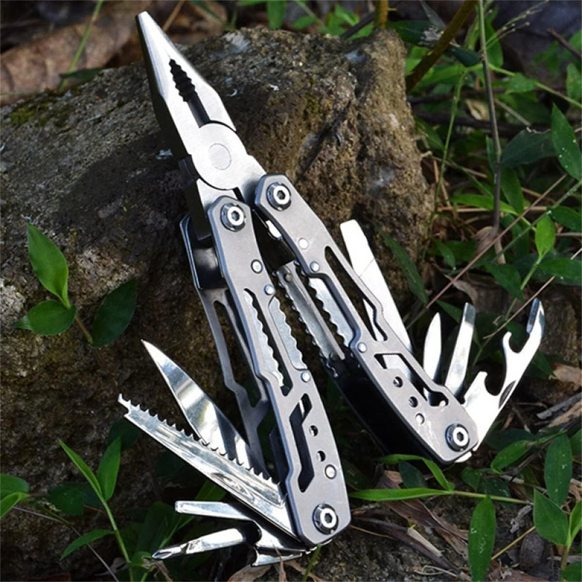 14-In-1 Multitool with Safety Locking, Professional Stainless Steel Multitool Pliers Folding Pocket Knife, Bottle Opener, Screwdriver with Nylon Sheath for Camping Survival Hiking and Simple Repairs image number 1