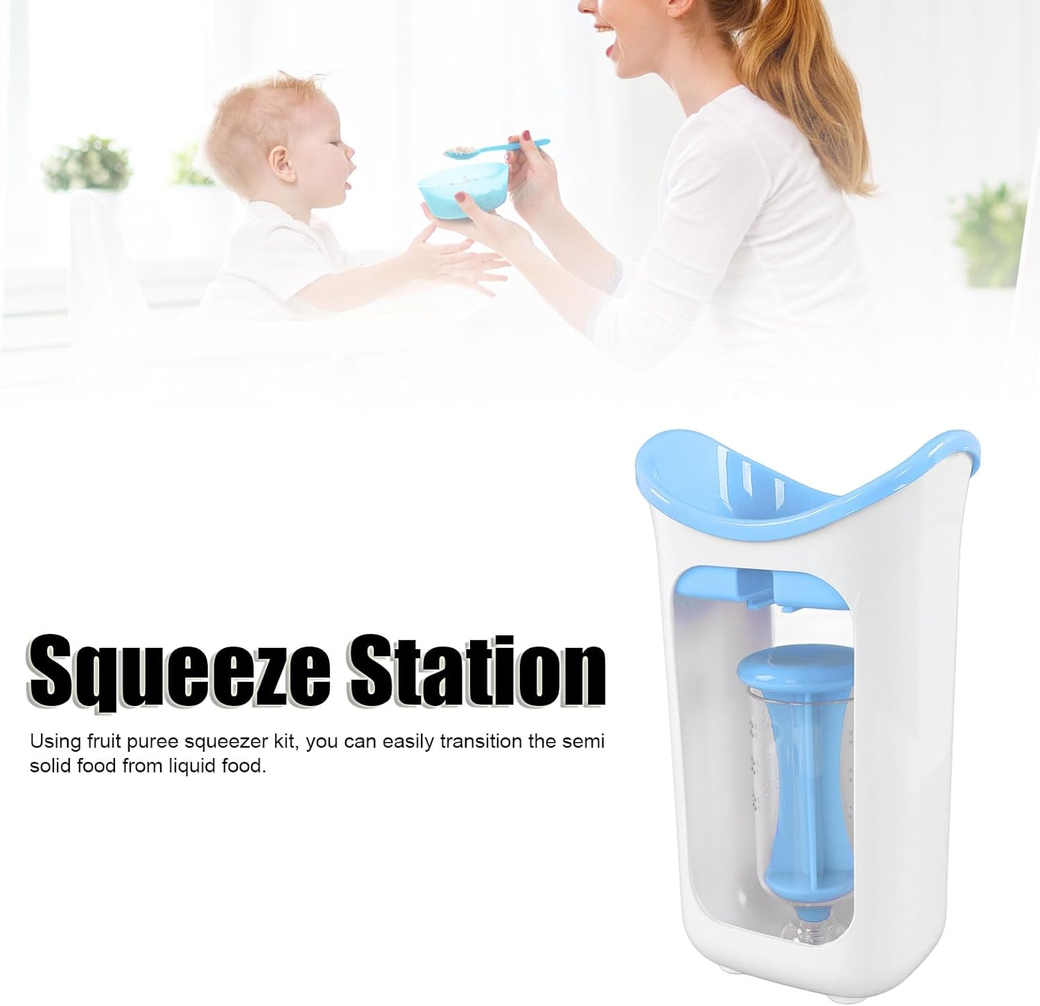 Baby Squeeze Station, Fruit Puree Infant Baby Food Maker Safe Portable Pouch Filling Station for Semi-Solid Food, for Homemade Baby Food, Home Kitchen Tools (Blue) image number 5