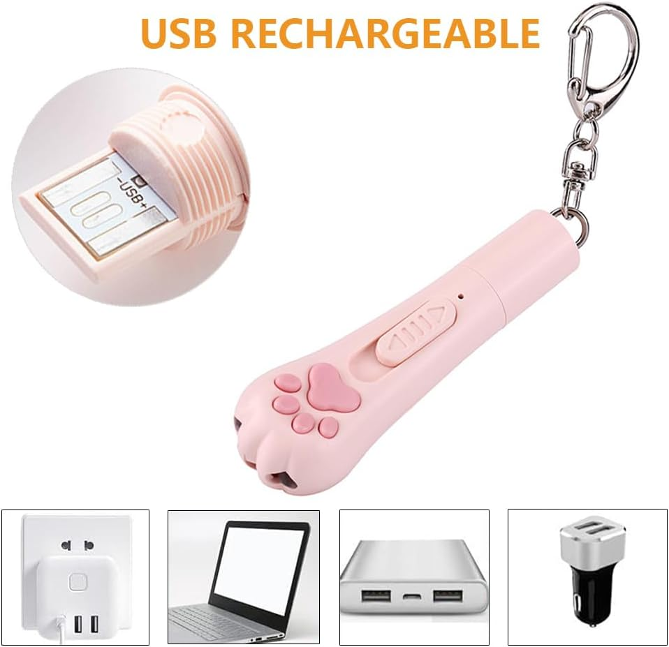 Vekol Cat Laser Toy, LED Pointer Interactive Toys Indoor Cats Dogs Laser, Long Range 5 Modes Laser Projection Playpen USB Rechargeable for Kitten Outdoor Pet Chasing Exercise (Pink) image number 4