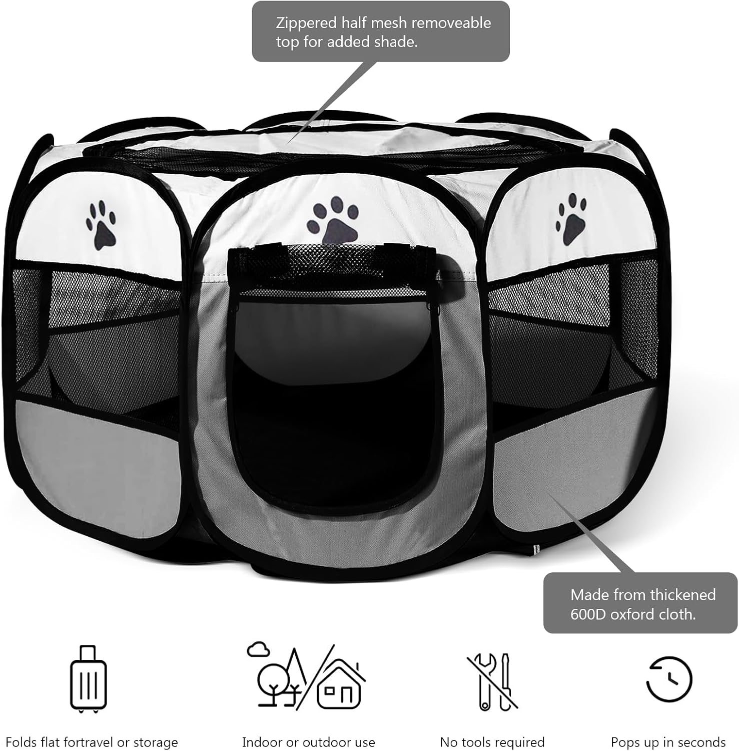 73 X 73 X 43 Cm Puppy Run, Foldable Indoor Dog Park, Cat Enclosure, Puppy Playpen for Indoors, Ideal for Dogs, Cats and Small Animals, Grey image number 2