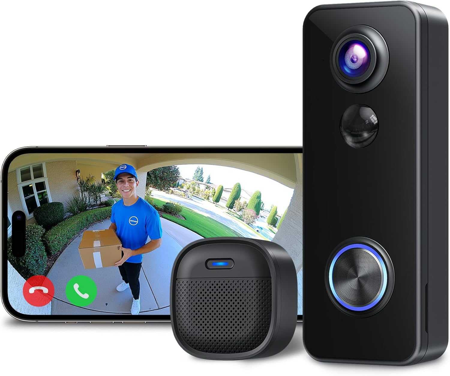 XTU J9 plus Video Doorbell with Indoor Chime, 180&deg; Head-To-Toe Video, Live View with Two-Way Talk, 2.4G Wi-Fi Doorbell Camera, Local/Cloud Storage, Human Detection, Works with Alexa & Google Home image number 4