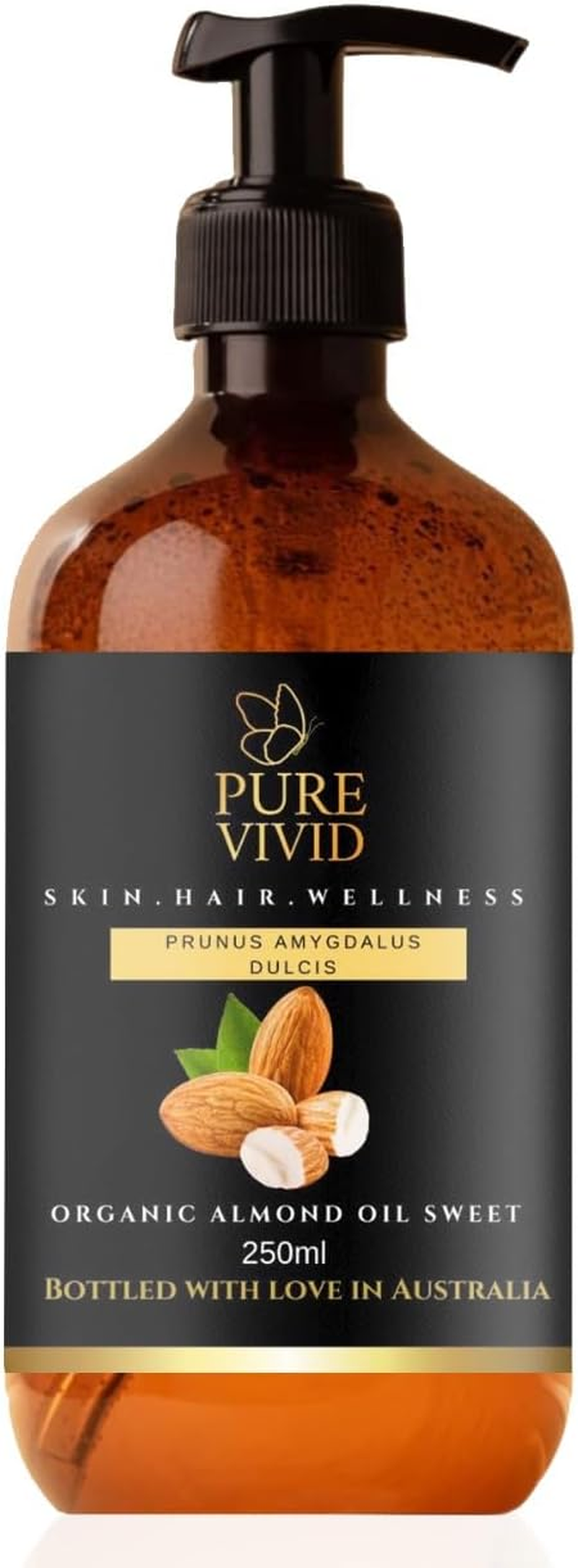 Sweet Almond Oil Organic 250Ml &ndash; Cold Pressed & Unrefined &ndash; Cosmetic Grade for Skin, Hair & DIY &ndash; Pure, Unscented &ndash; Pump Bottle