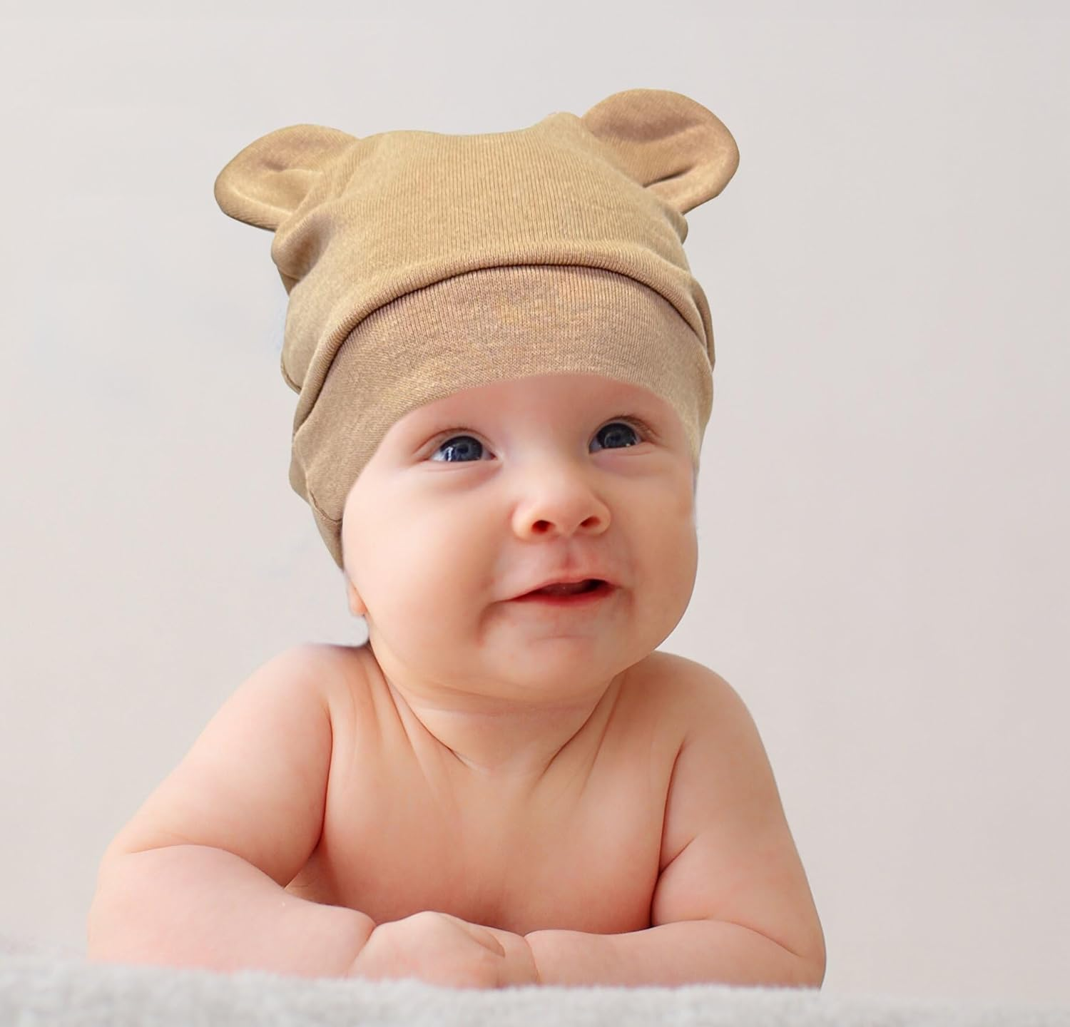 Jastore Newborn Baby Hat Bear Ears Infant Caps Baby Boy Girl Toddler Hats Infant Beanie Caps for 0-3 Months - Dark Khaki+Caramel, 2 image number 6