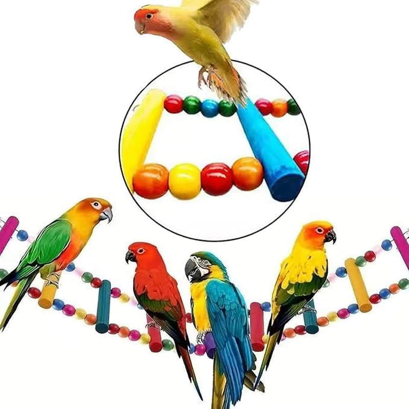 Ksngtixe 1 Pcs 12-Step Wooden Parrot Ladder - Rainbow Bird Climbing Bridge for Chewing & Play, Natural Wood Pet Toy for Hanging/Standing Cage Accessories image number 1