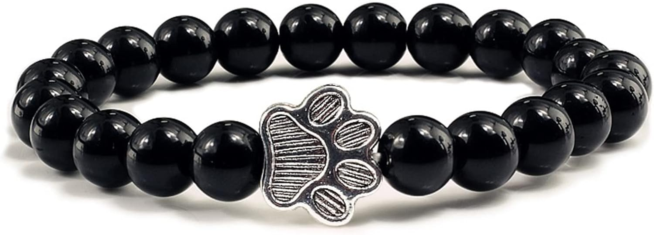 POYAMUSE Lovely Pet Paw Turquoise Beaded Strand Bracelet for Women Men Pet Memorial Jewelry, Cute Dog Cat Paw, Colorful Turquoise Beads