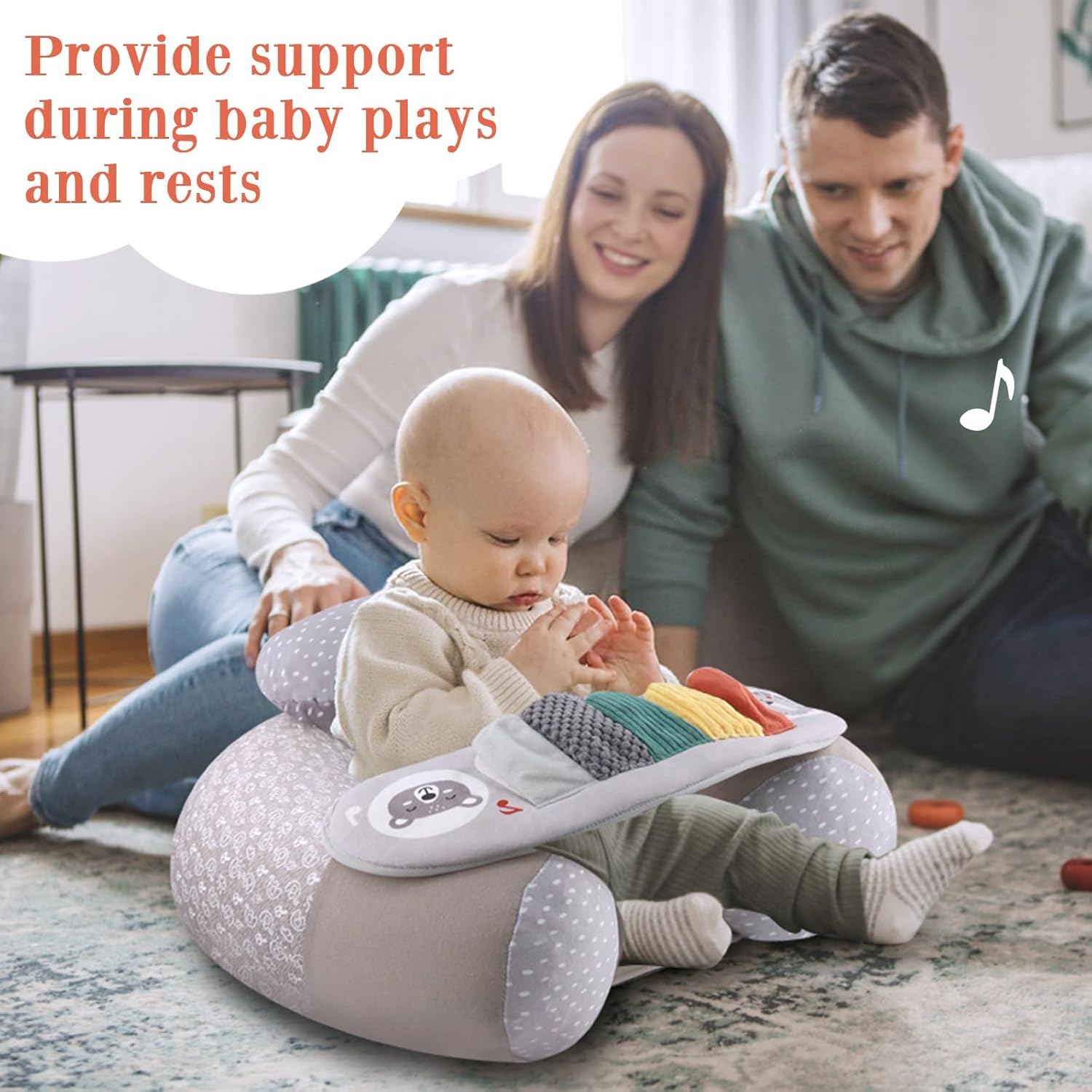 Upgraded Blublu Park Wider U-Shape Inflatable Sit Me up Floor Seat for Baby 3-36 Months with Cover, Portable Baby Chair with Activity Sensory Tray for Sitting Up, Infant Floor Seats, Piano - Elephant image number 4