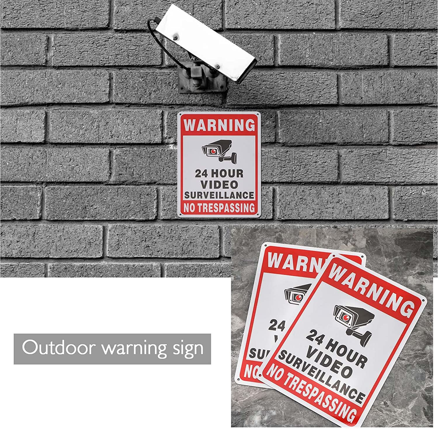 SING F LTD 2PCS No Trespassing Sign 24 Hour Video Surveillance Warning Signs 10X7 Inch Aluminum Reflective Security Camera Sign for Indoor Outdoor Gardens Gates image number 3