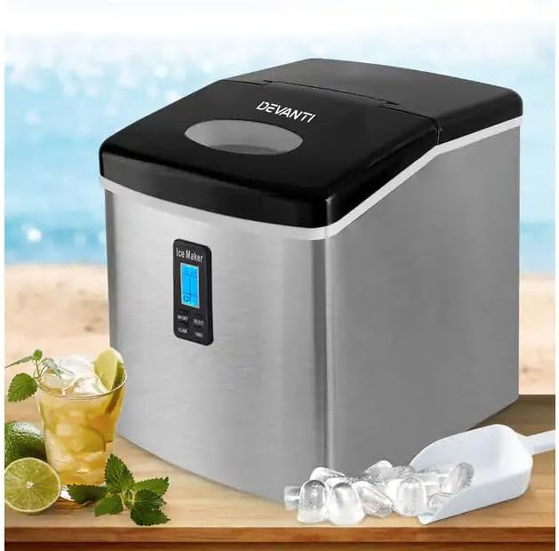 Devanti 120W Stainless Steel Portable Ice Cube Maker Machine, 3.2 Litre Capacity, Silver image number 3