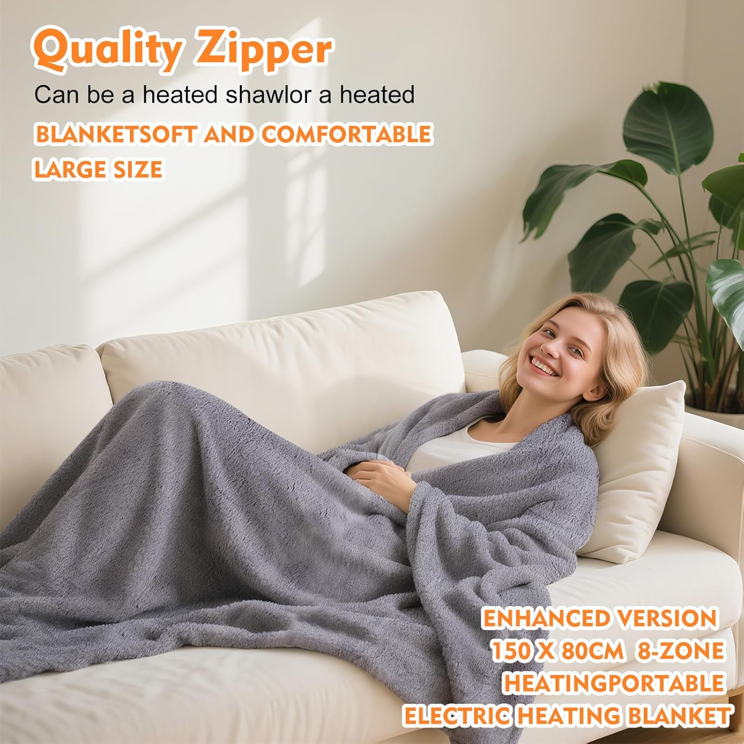 Portable USB Heated Blanket Shawl,2-In-1 Heated Blanket and Shawl,Thickened and Warm Enough Portable Electric Blanket 3 Heating Levels,Heats up to 55 Degrees, Auto-Off,For Home,Office,Camping, Travel image number 5