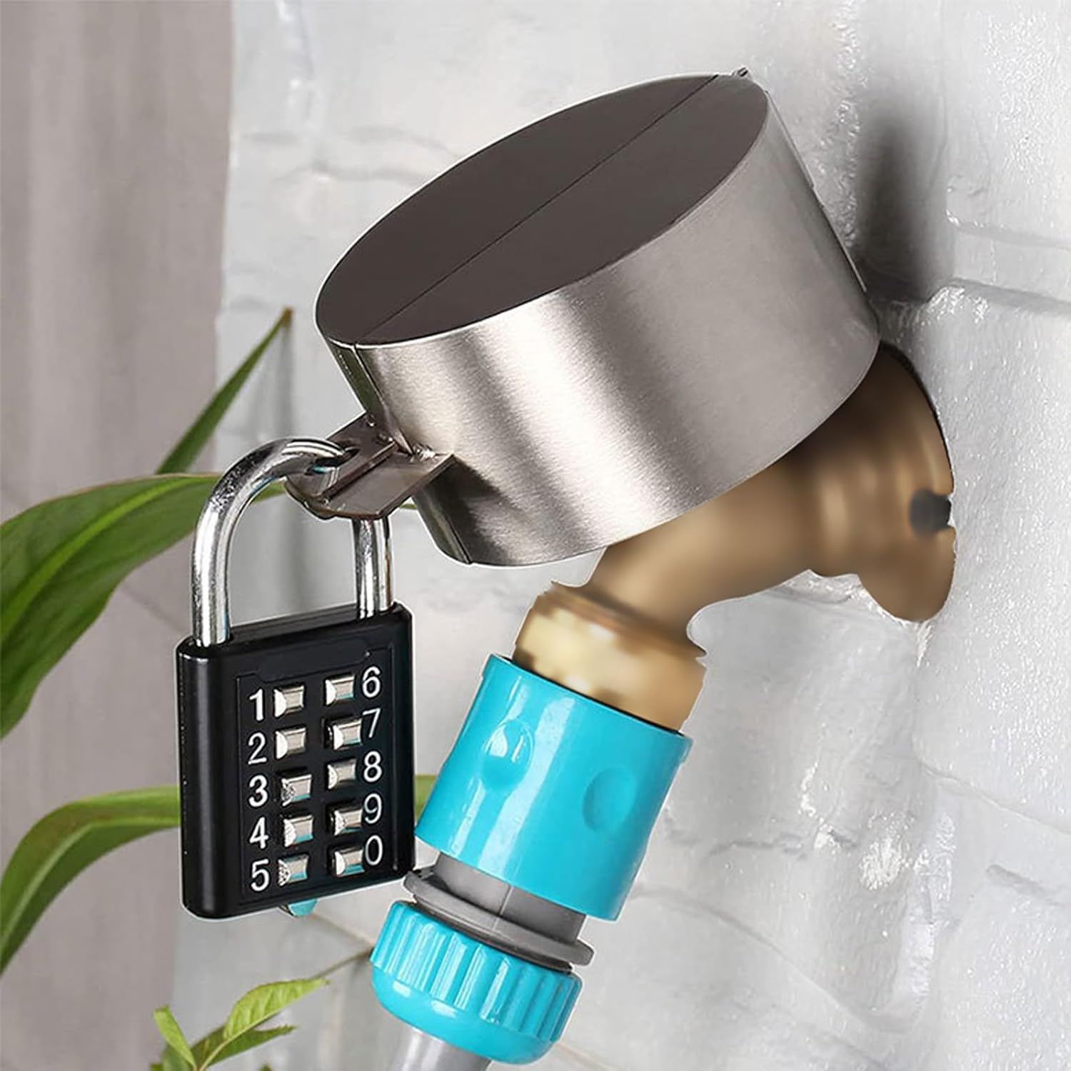 Water Spigot Lock, Faucet Protection Garden Water Saving Faucets Lock with Padlock Outdoor Lock Cover Water Lock Weatherproof Outdoor Cover Combination Padlock (Water Spigot Lock)