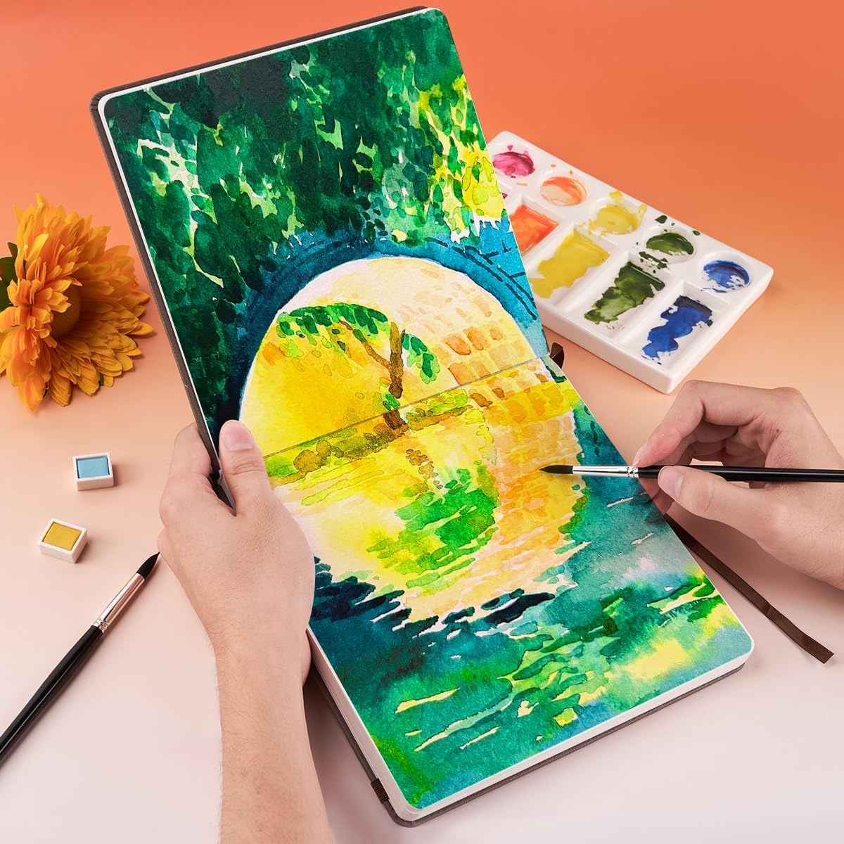 Lightwish Square Watercolor Journal, 100% Cotton Cold Press Watercolor Paper Sketchbook 7.48&rdquo;X 7.48&rdquo;, 20 Sheets (140Lb/300Gsm), Acid-Free for Watercolors, Gouache, Acrylics