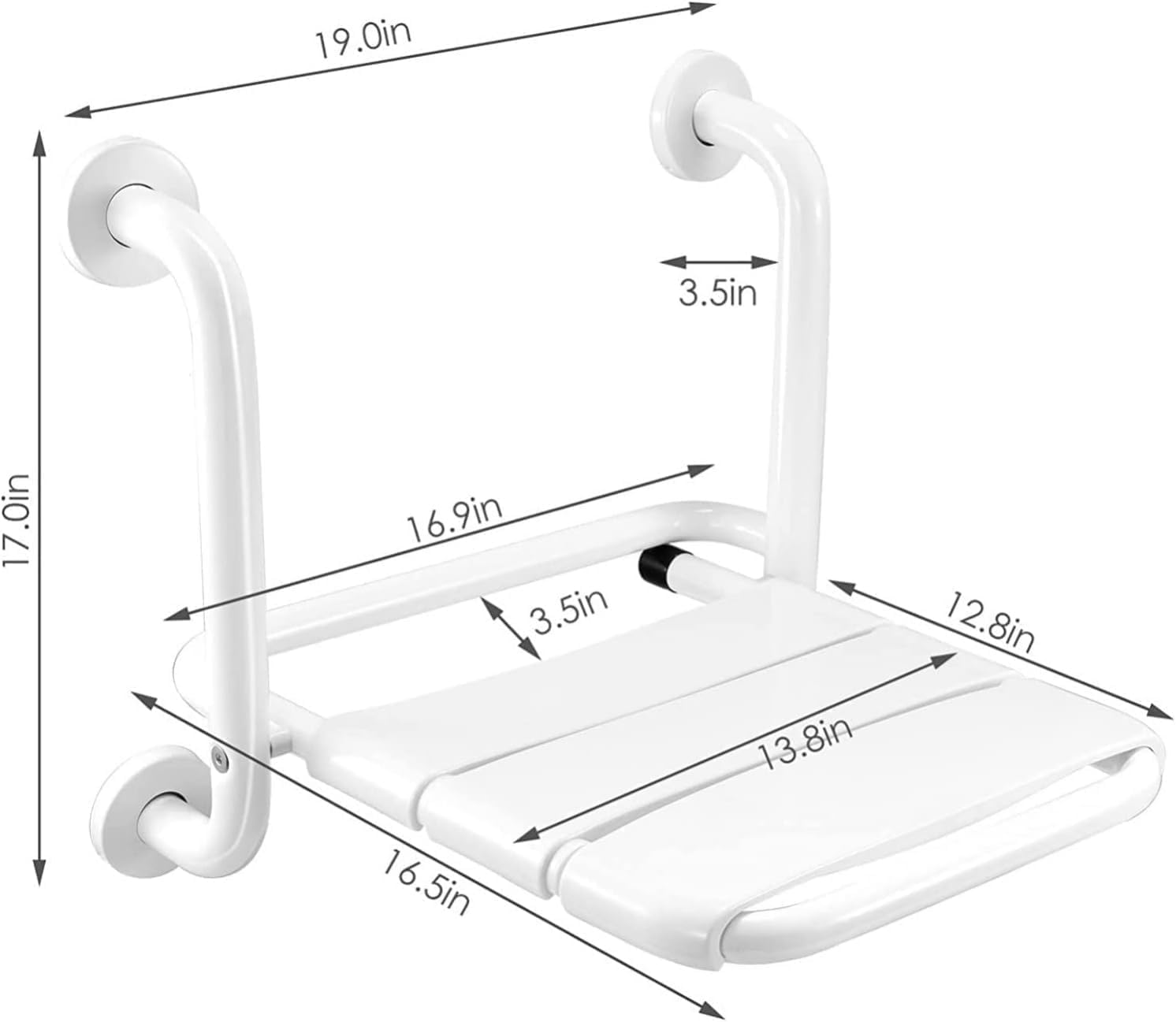 Xoxomeg Folding Shower Seat Wall Mounted, Stainless Steel Folding Shower Stool Non-Slip Wall Mounted Chair for Aid Old Man Shower in Bathroom Folding Shower Non-Slip Chair with Armrest