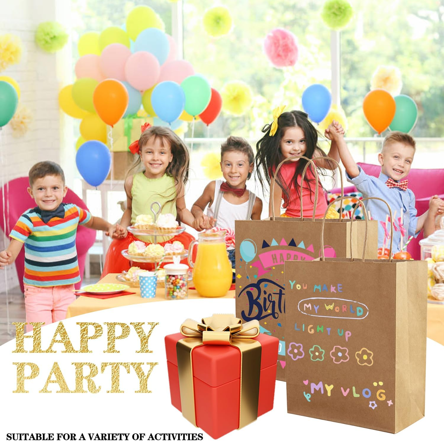 Brown Kraft Paper Bags Small Gift Bags with Handles Party Favor Bags 120Pcs 21 * 11 * 27 CM Small Paper Bags for Shopping, Wedding,Retail,Birthday,Party,Graduation,Halloween,Christmas image number 2