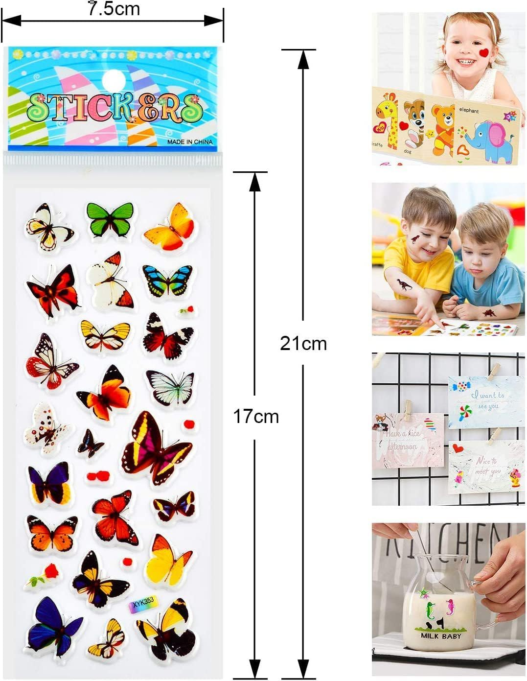 44 Sheets (1100+) Puff Stickers, Bulk Preschool Stickers for Rewards, Crafts, Scrapbooking Numbers and Letters Fish Vehicles Numbers Heart Fruit Dinosaur Butterfly Dessert Animals image number 3