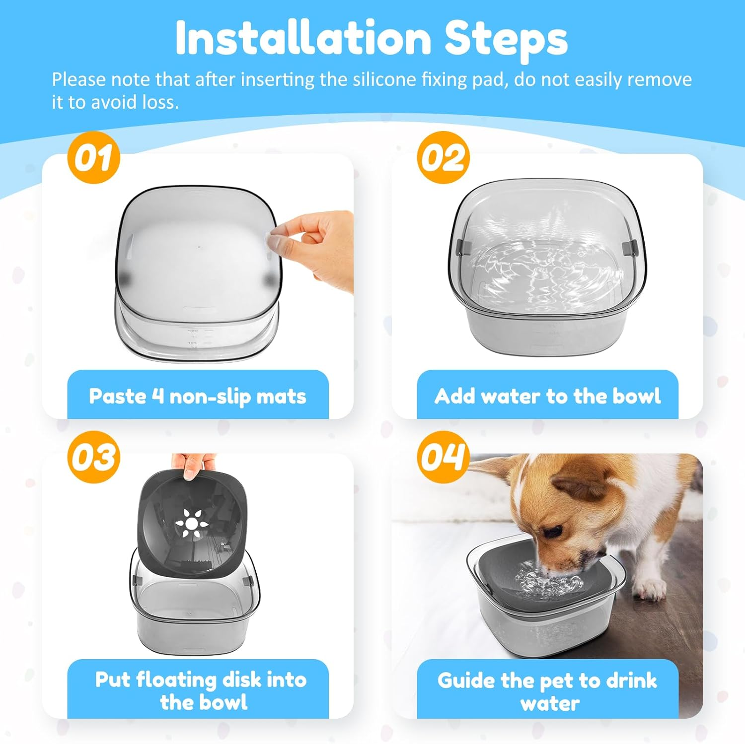 No Spill Dog Water Bowl 2L Pet Slow Water Bowl Transparent Slow Drinking Water Bowl Spill Proof Dog Bowl with Water Level Mark Portable Pet Bowl for Dogs Cats (Transparent Black) image number 5