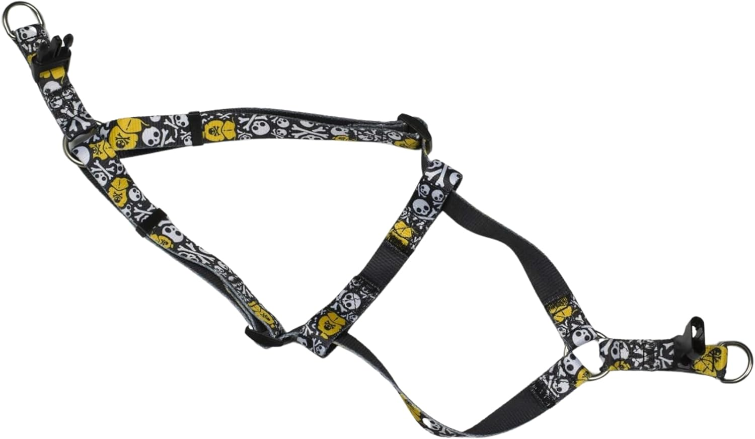 Skull & Crossbones Adjustable Step-In Dog Harness &ndash; No-Pull Pet Harness with Stylish Black & Yellow Punk Rock Design, Secure & Comfortable for Small to Large Dogs Medium Dogs