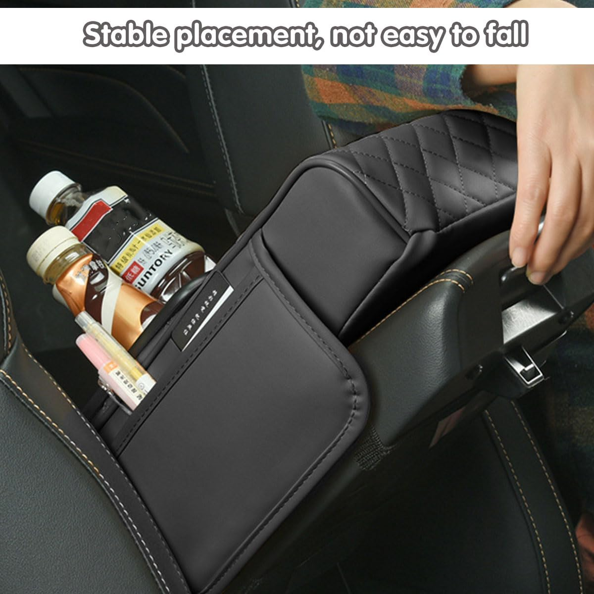 AIMALL Car Armrest Pad with Storage Box and Cup Holders, Lift Console Cushion Support Organizer with Tissue Holder and Phone Slot for SUV Sedan Interior Comfort image number 6