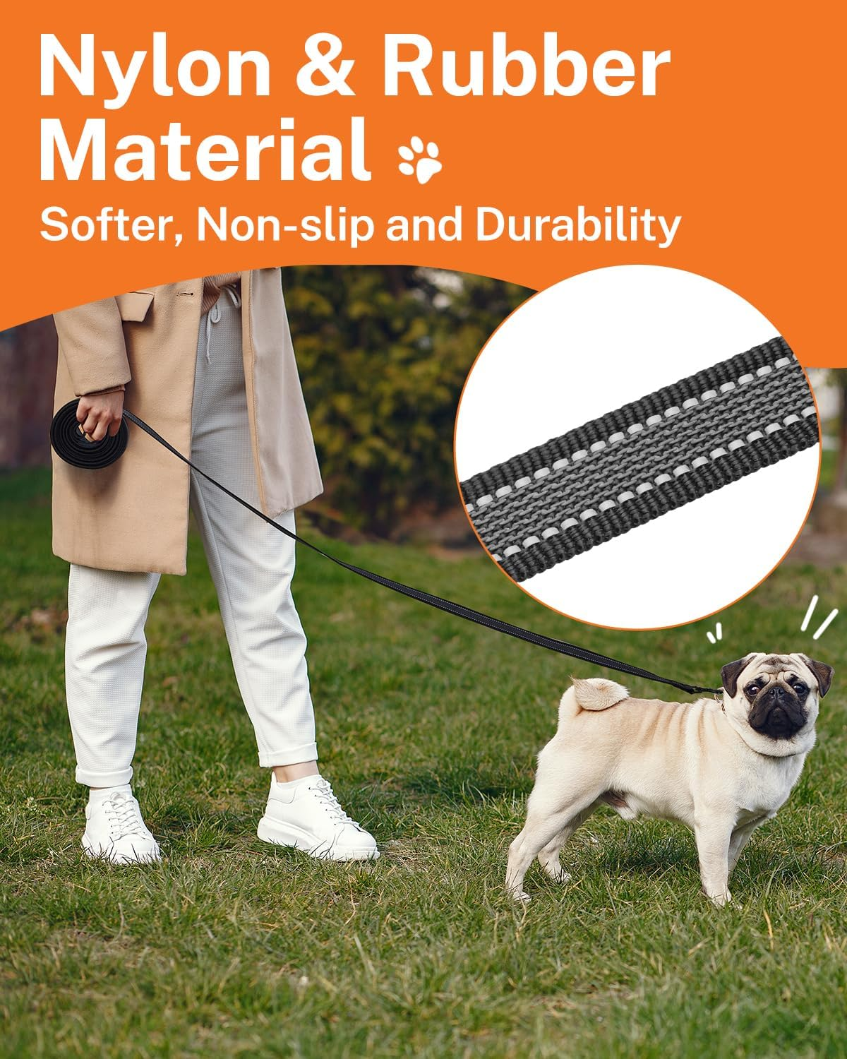 Toozey Recall Lead for Dogs 10 M Rubberised Dog Lead for Small to Large Dogs with Hand Loop and Storage Bag - Black (Width 2.0 Cm)