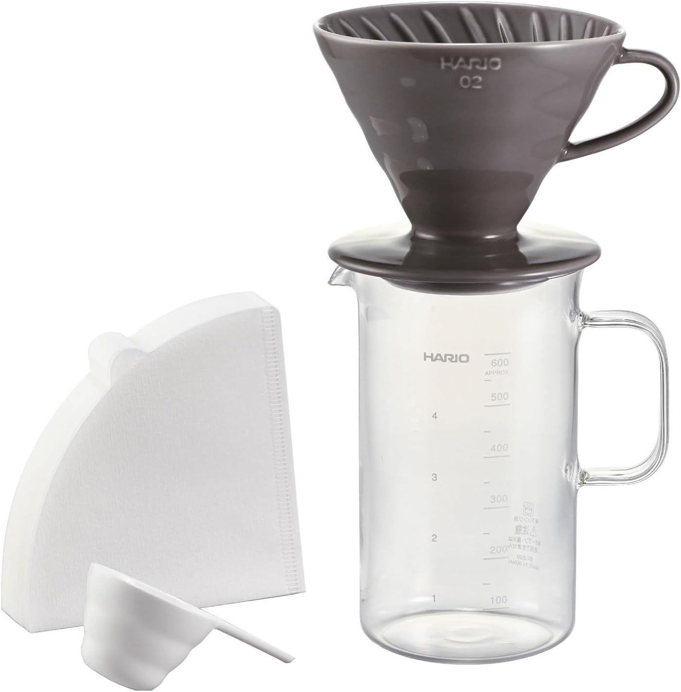 HARIO BVD-3012-GR Crafts Science Beaker Server & Dripper Set, Practical Capacity: 20.3 Fl Oz (600 Ml), for 1 to 4 Cups, Made in Japan, Gray image number 5