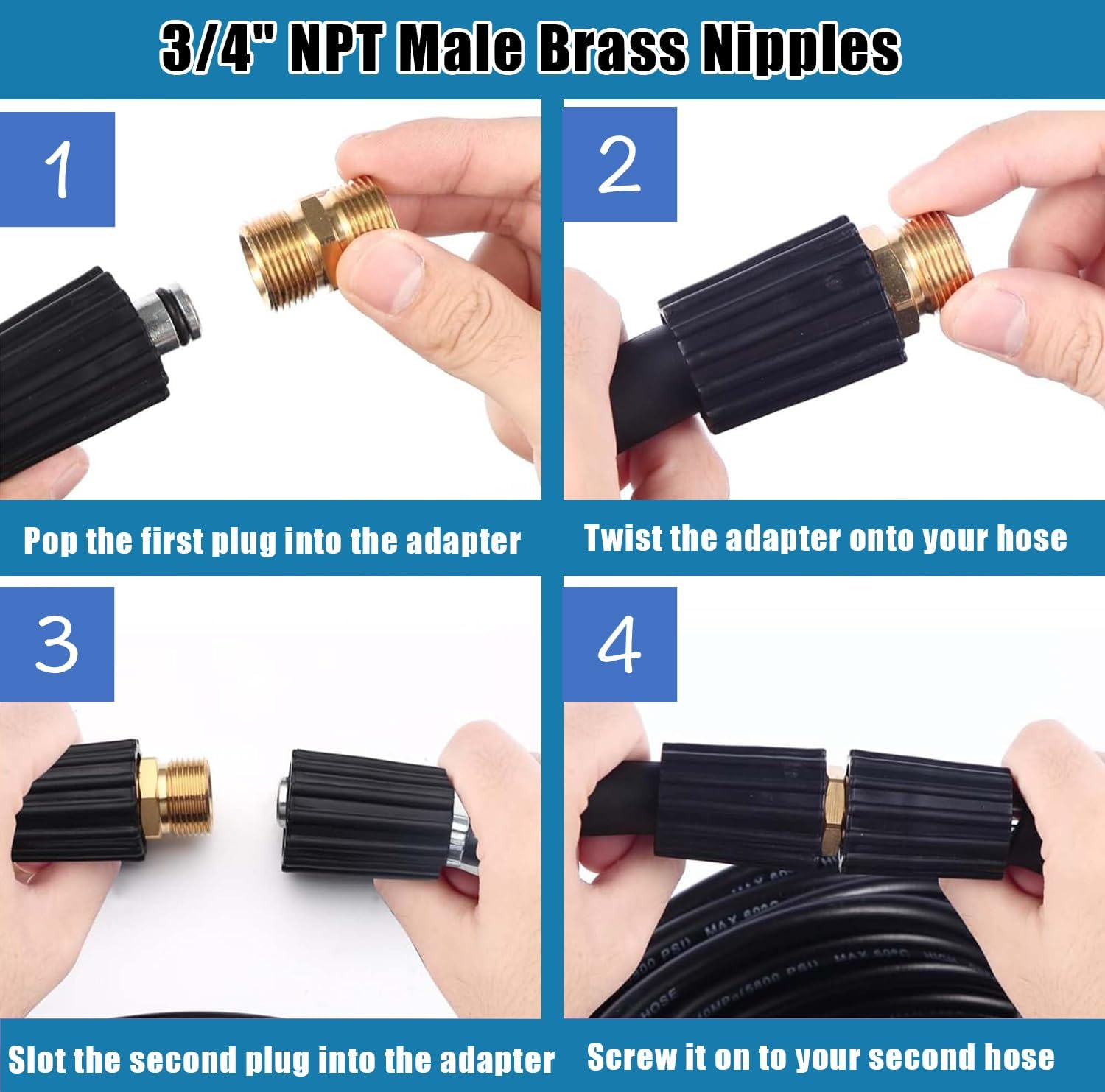 Yakamoz 4 Pieces Pressure Washer Hose Adapter, 3/4" NPT Male Brass Nipples, Brass Pipe Adapter Fittings for Extending and Connecting Pipes image number 3