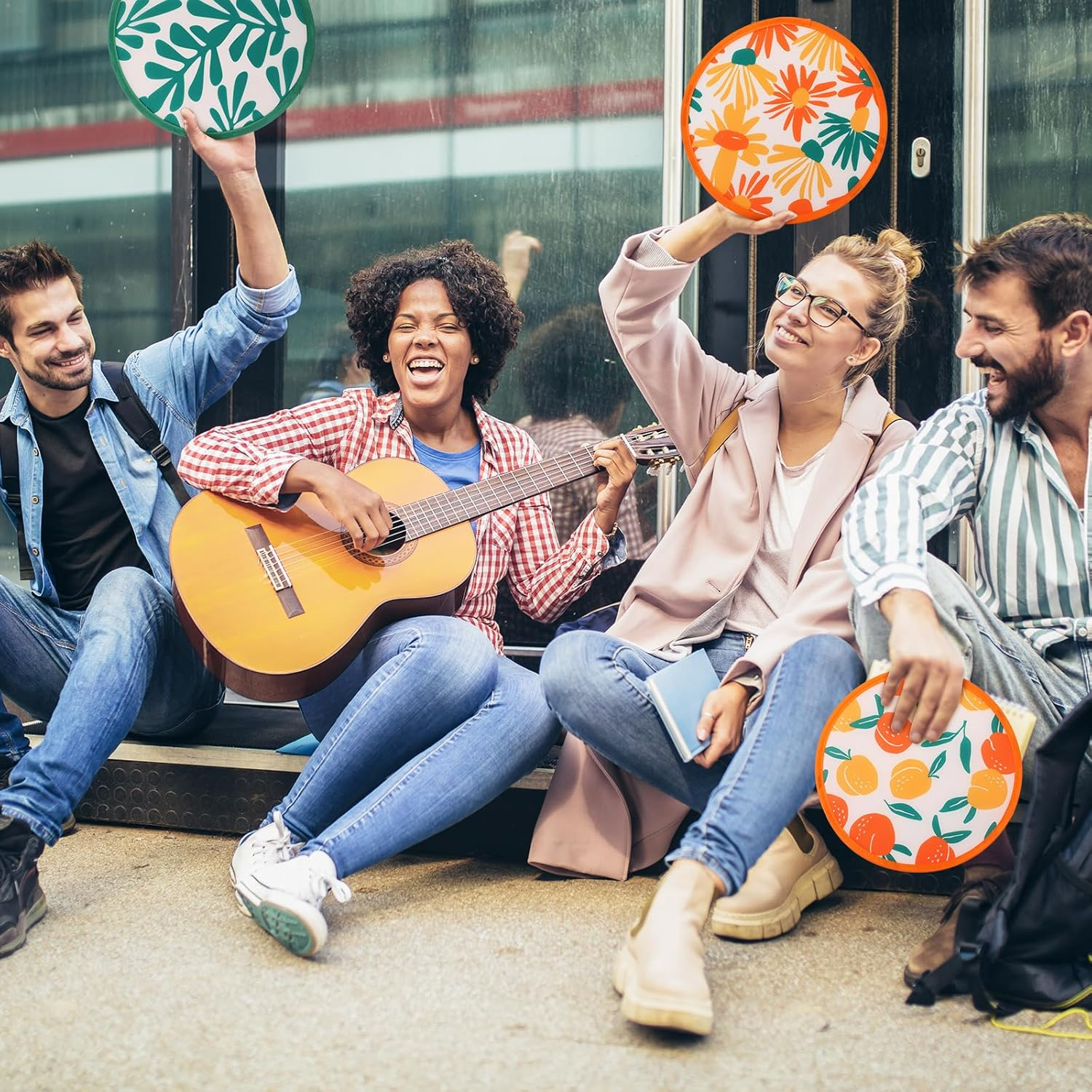 Gejoy 24 Pieces Abstract Styles Foldable Fan Handheld Compact Cooling Fans Multi Role round Fans for Outdoor Games for Women Girls Daily Use Festival Wedding Party Favors Decorations Portable, 8 Style