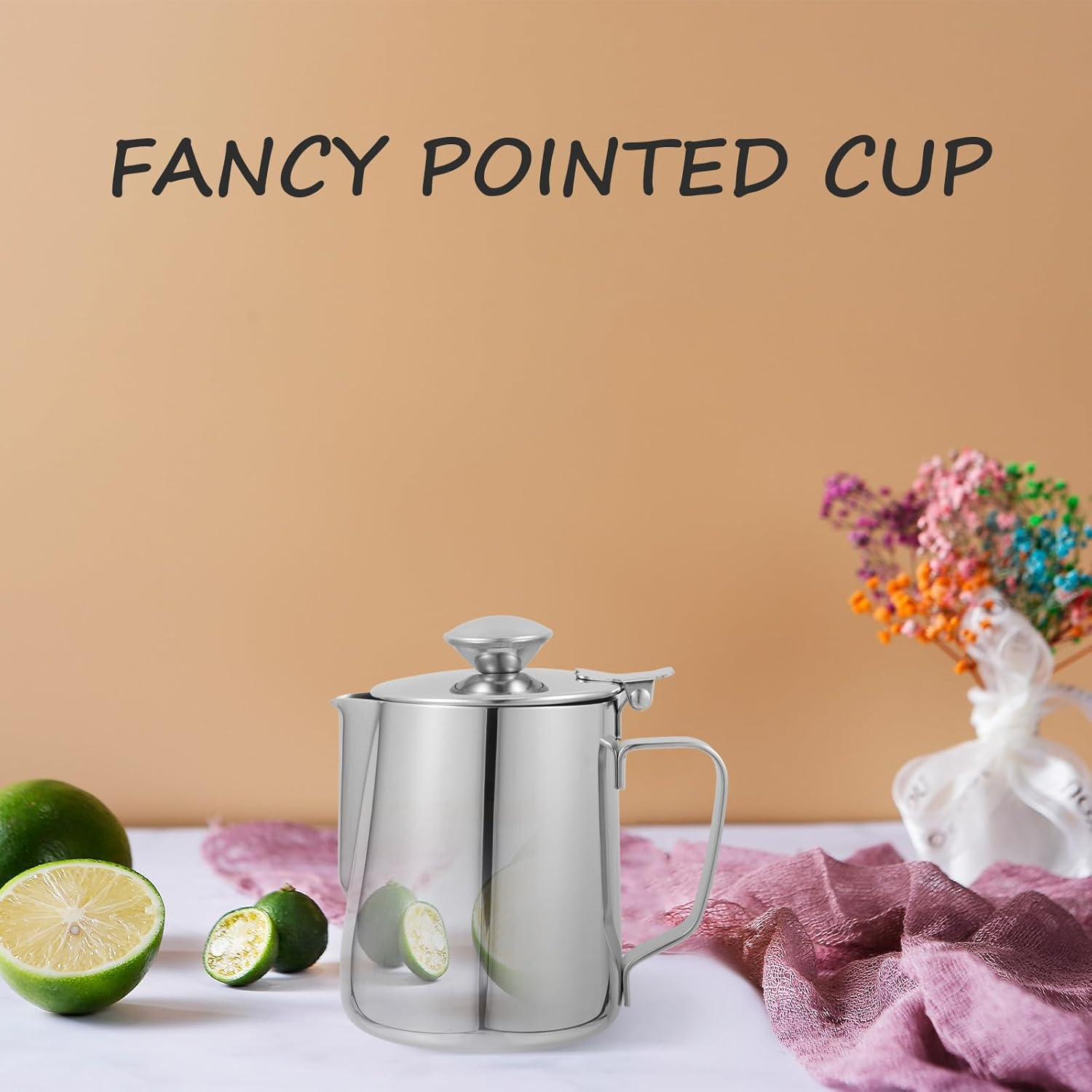 ULTECHNOVO 350Ml Stainless Steel Milk Frothing Pitcher with Lid, Thickened Espresso Steaming Jug for Coffee, Rust-Resistant Coffee Milk Jar Suitable for Home and Caf&eacute; Use image number 3