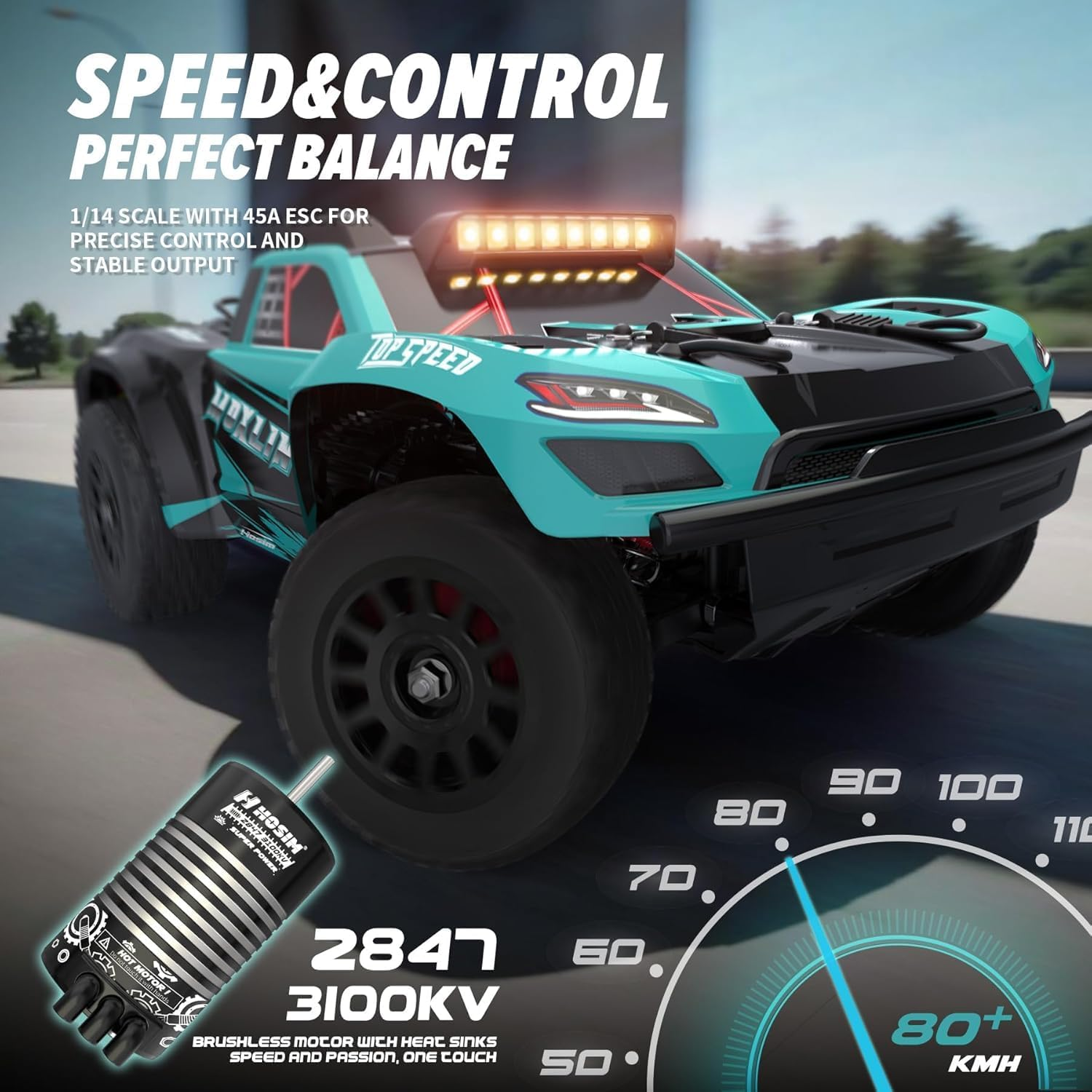 Hosim 1:14 Brushless RC Cars for Adults 80Km/H, 3S Battery Fast RC Trucks 4X4 All Terrain off Road Remote Control Car Waterproof RC Monster Truck High Speed RC Short Course Truck image number 5