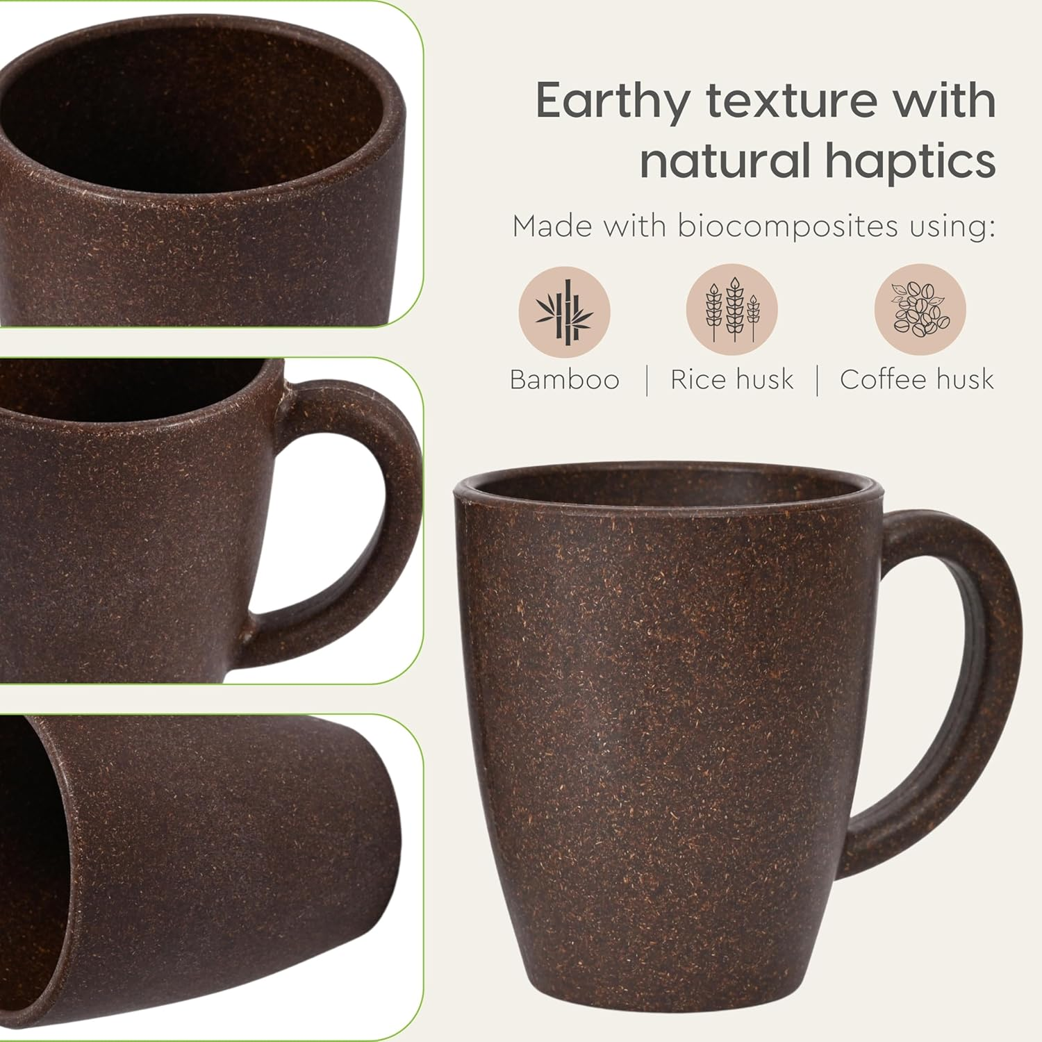 Eha Set of 2 Earth-Friendly Classic Mug | 10 Oz | Made with Rice Husk & Bamboo Fibers | Microwave Safe | for Hot & Cold, Milk & Tea Cup | Matte Finish Mugs Pack of 2 Coffee image number 3