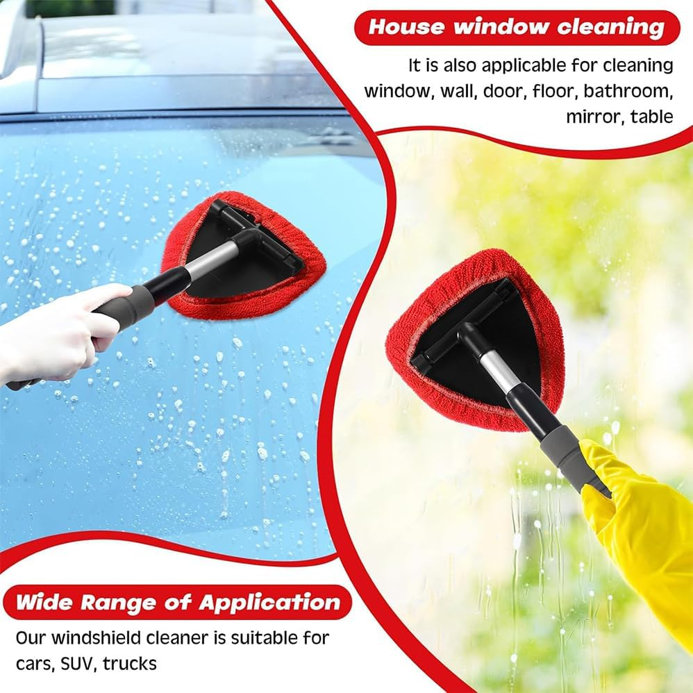 9 Pcs Car Window Cleaner Kit with Extendable Handle Include Triangle Retractable EVA Pole 6 Red Cloth Covers Spray Bottle and Detail Brush for Car Detailing, Trucks, Suvs, Rvs & Home Windows image number 2