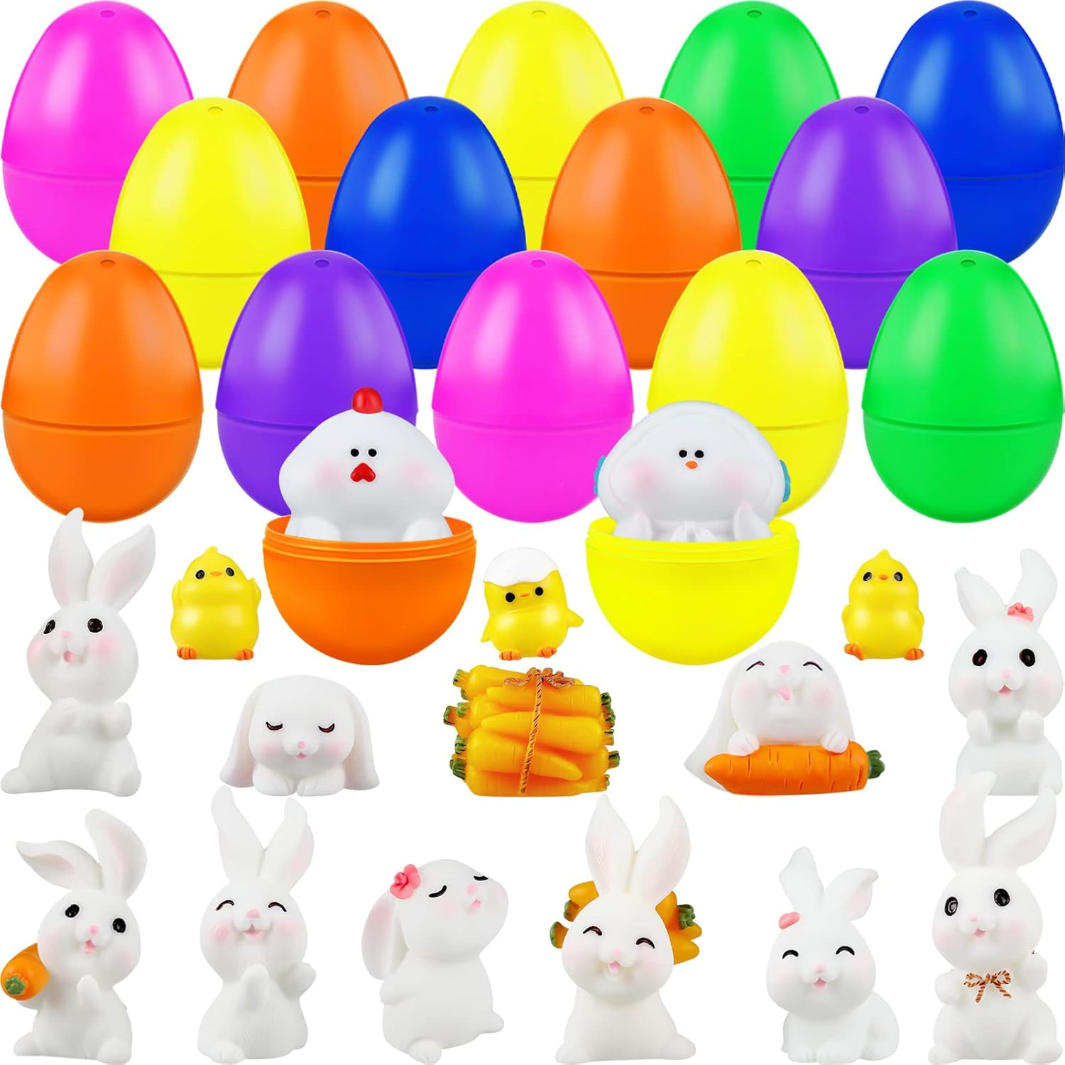 32 Pecies Mini Filled Easter Eggs Colorful Easter Eggs with Bunny Toy Chick Bunny Miniature Figures Surprise Egg for Kids, Easter Basket Stuffers Party Favors image number 5