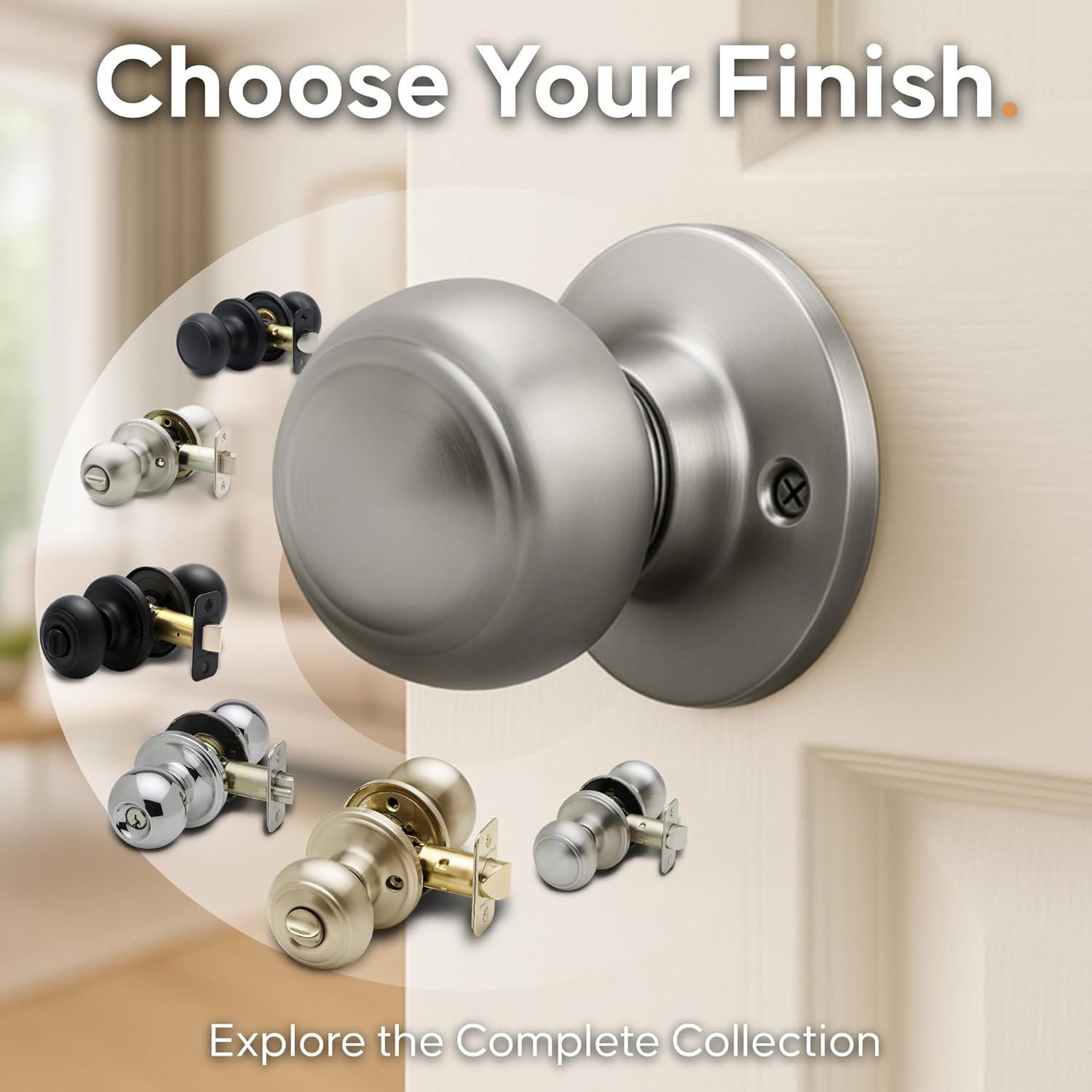 Copper Creek Colonial Passage Interior Door Knob &ndash; ANSI Grade-3 Certified, Modern Heavy Duty Handle, Easy Install and Reversible for Bedroom, Bathroom and Closets &ndash; Satin Stainless (3 Pack)