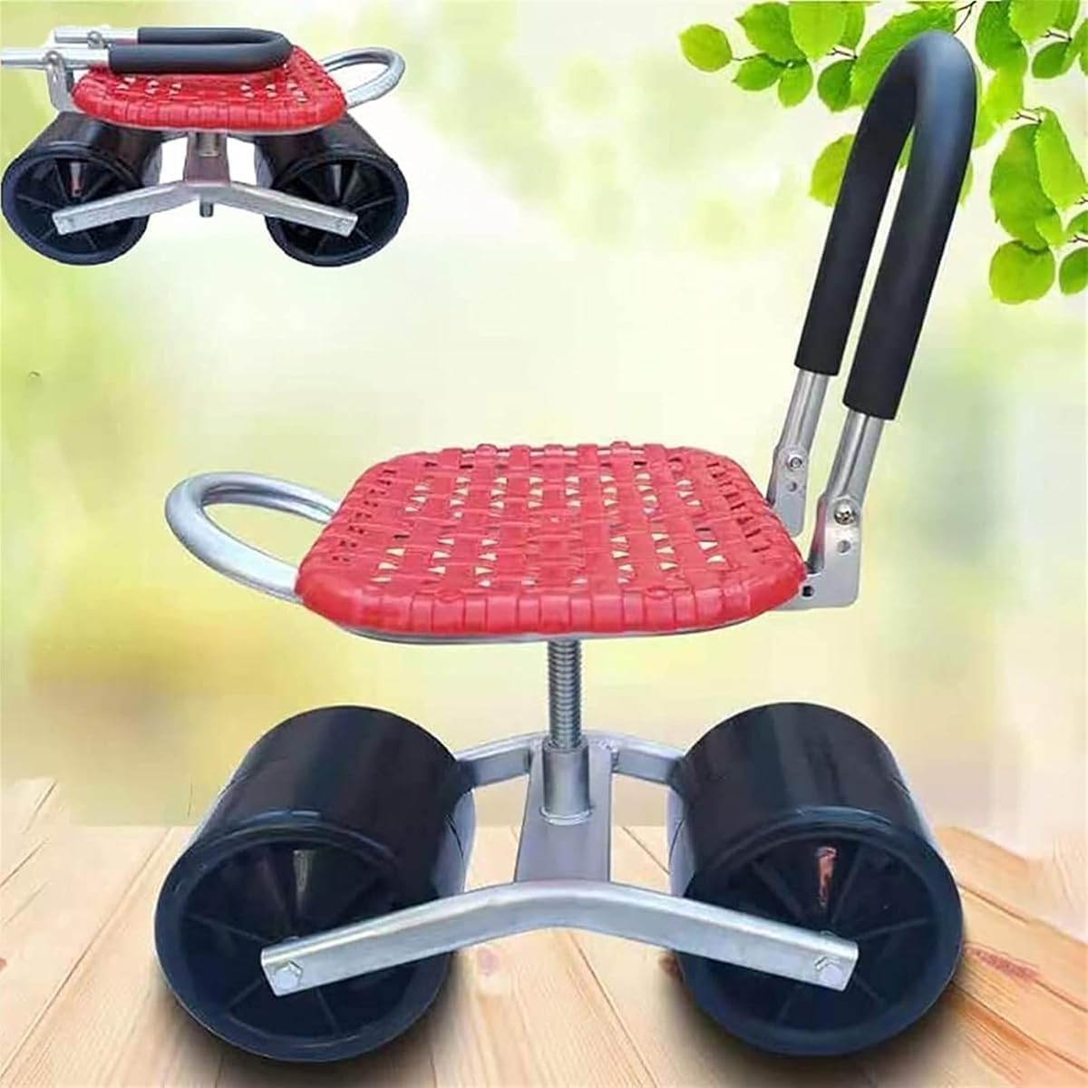 AIMALL Greenhouse Mobile Stool, Foldable Garden Chair with Soft Backrest & Wheels, Convenient for Picking Berries, Vegetables in Agricultural Fields & Gardens image number 6