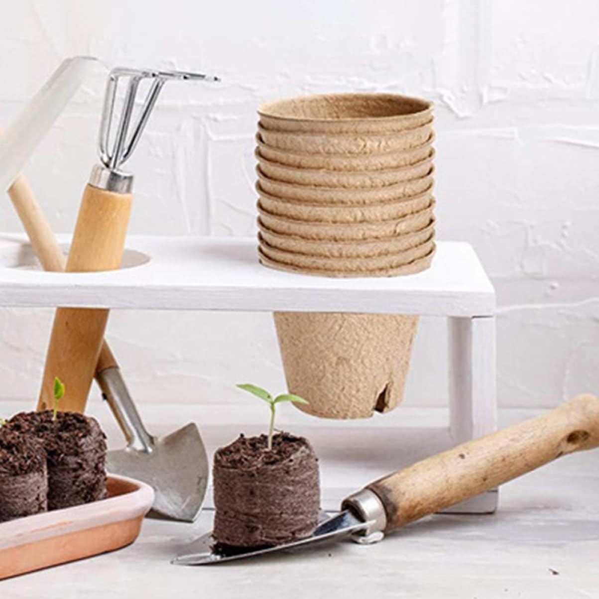 INOOMP 50Pcs Garden Nursery Pots round Seedling Trays Paper Planting Trays for Indoor Plants Seed Starting Supplies image number 1