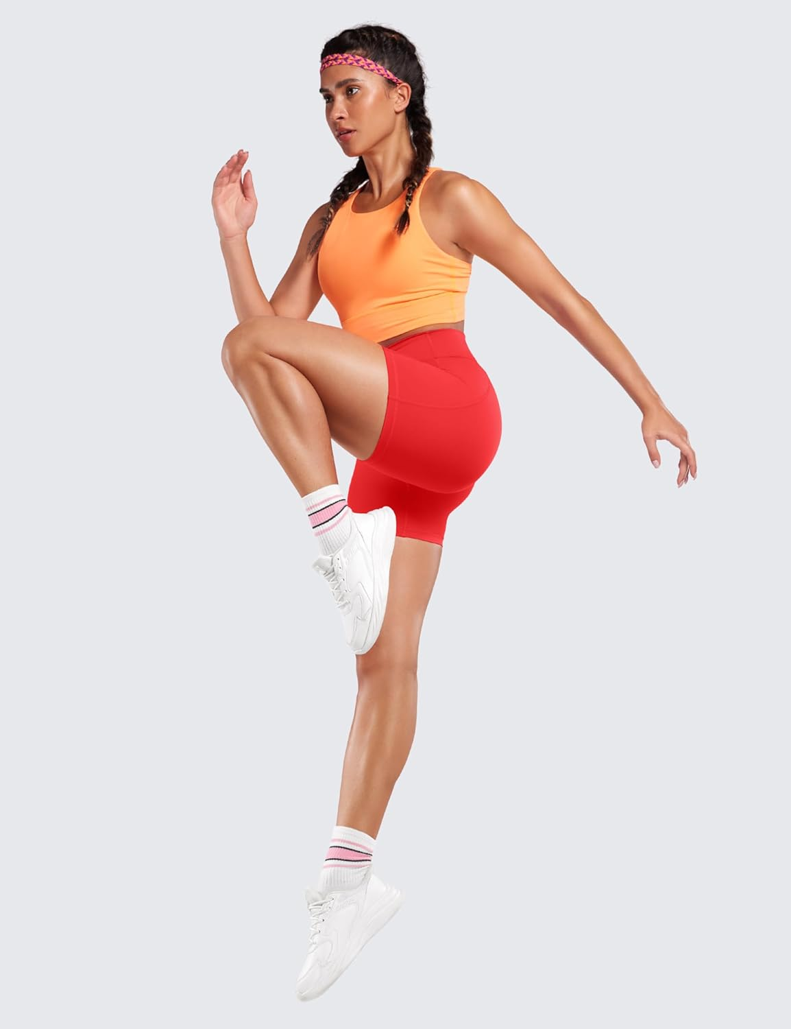 CRZ YOGA Women'S Naked Feeling Biker - 5'' High Waisted Athletic Shorts Yoga Shorts with Pockets Deep Red Large